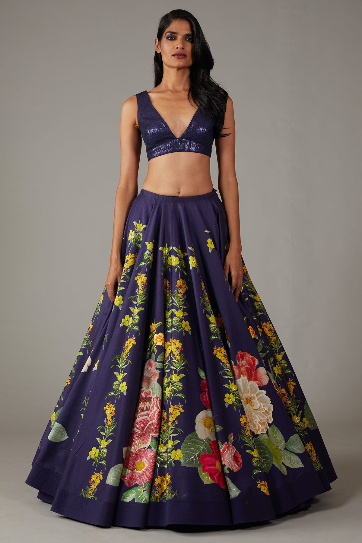 Indigo Digital Printed Chanderi Lehenga Set