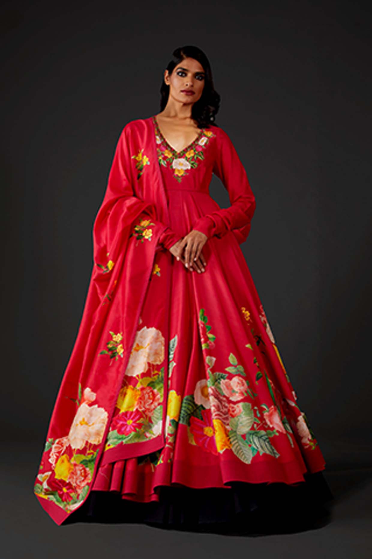 CHANDERI ANARKALI SET WITH MULTICOLOUR PRINT