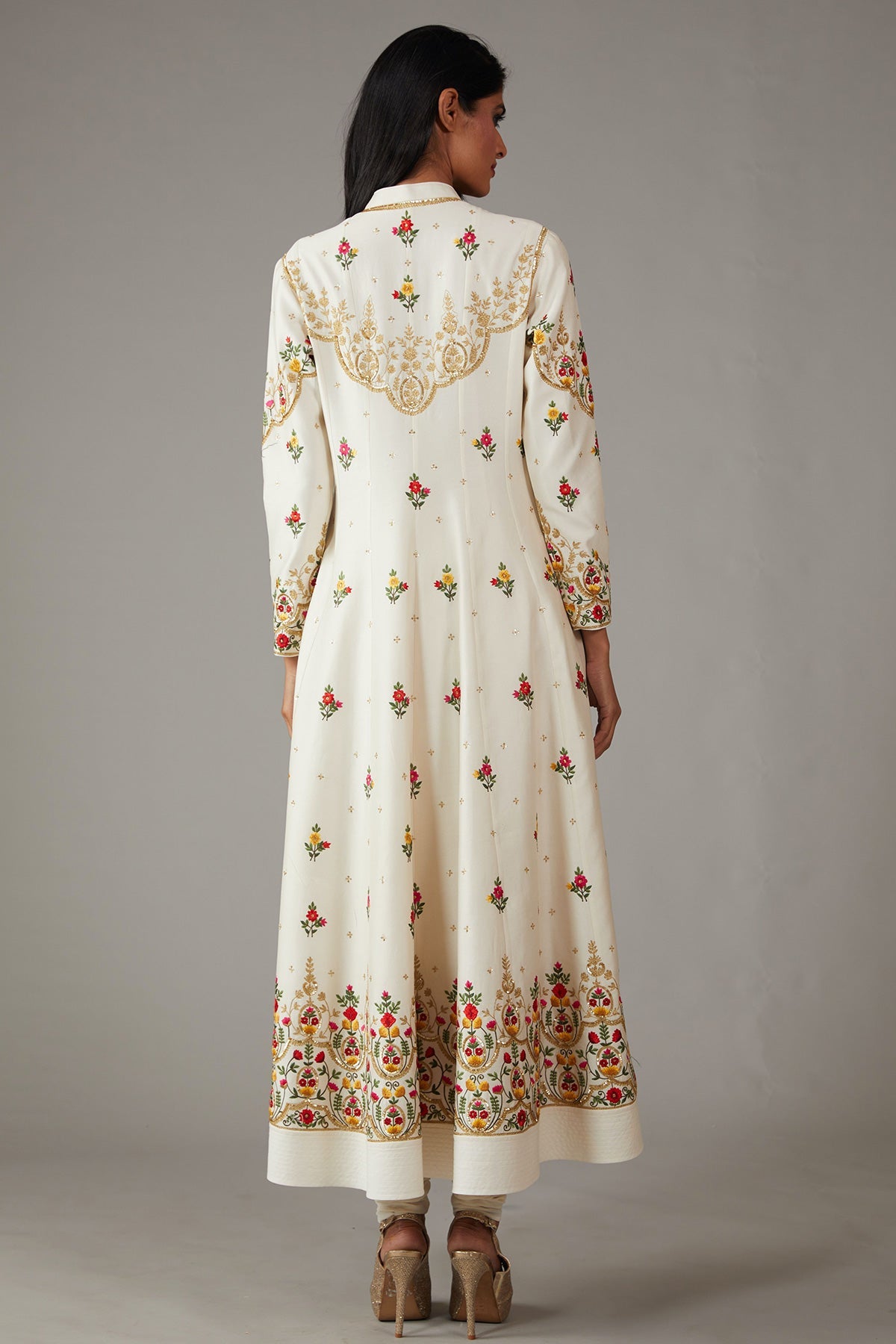 Ivory Chanderi Embroidered A-Line Kurta Set