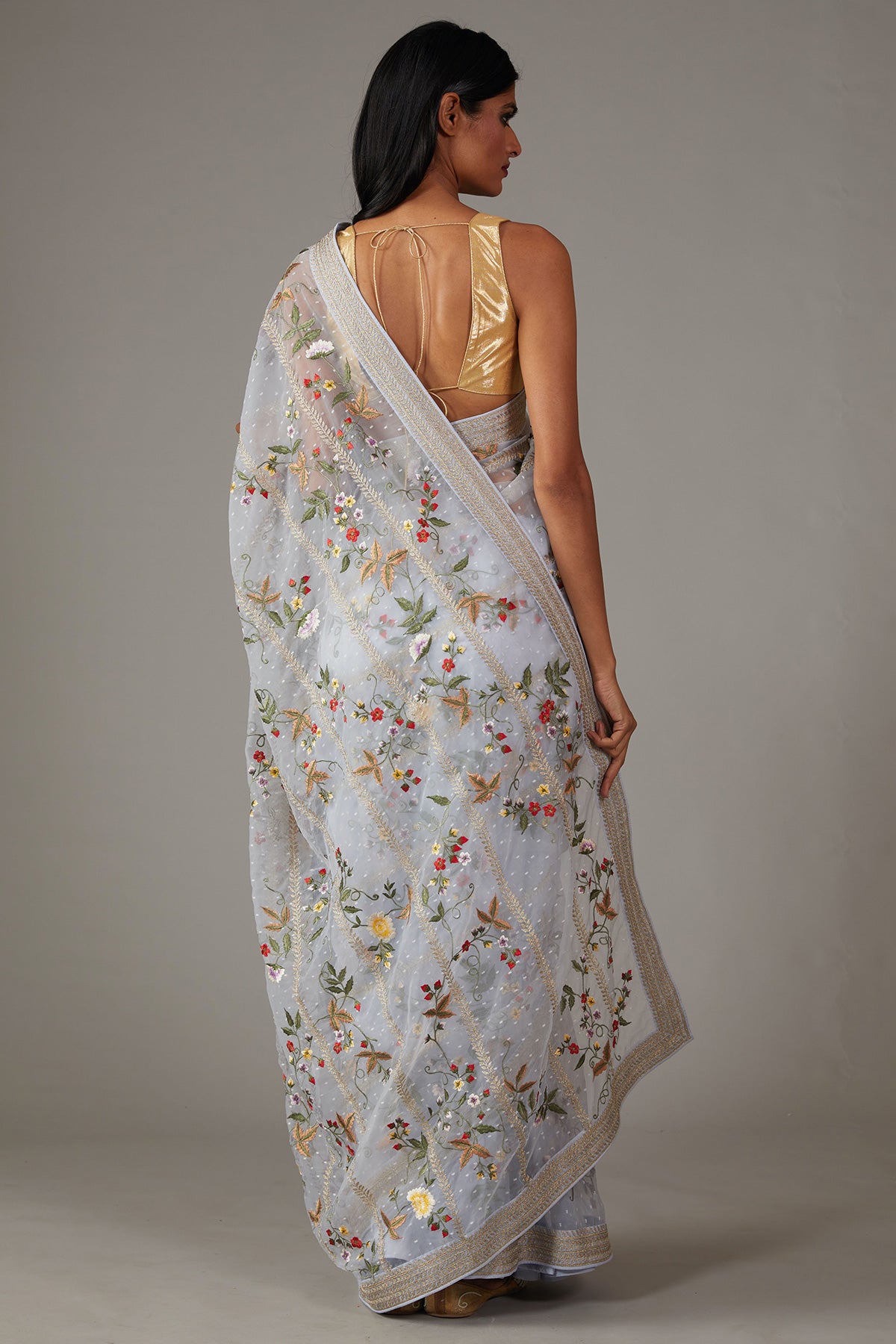 Organza Saree With Floral Embroidery
