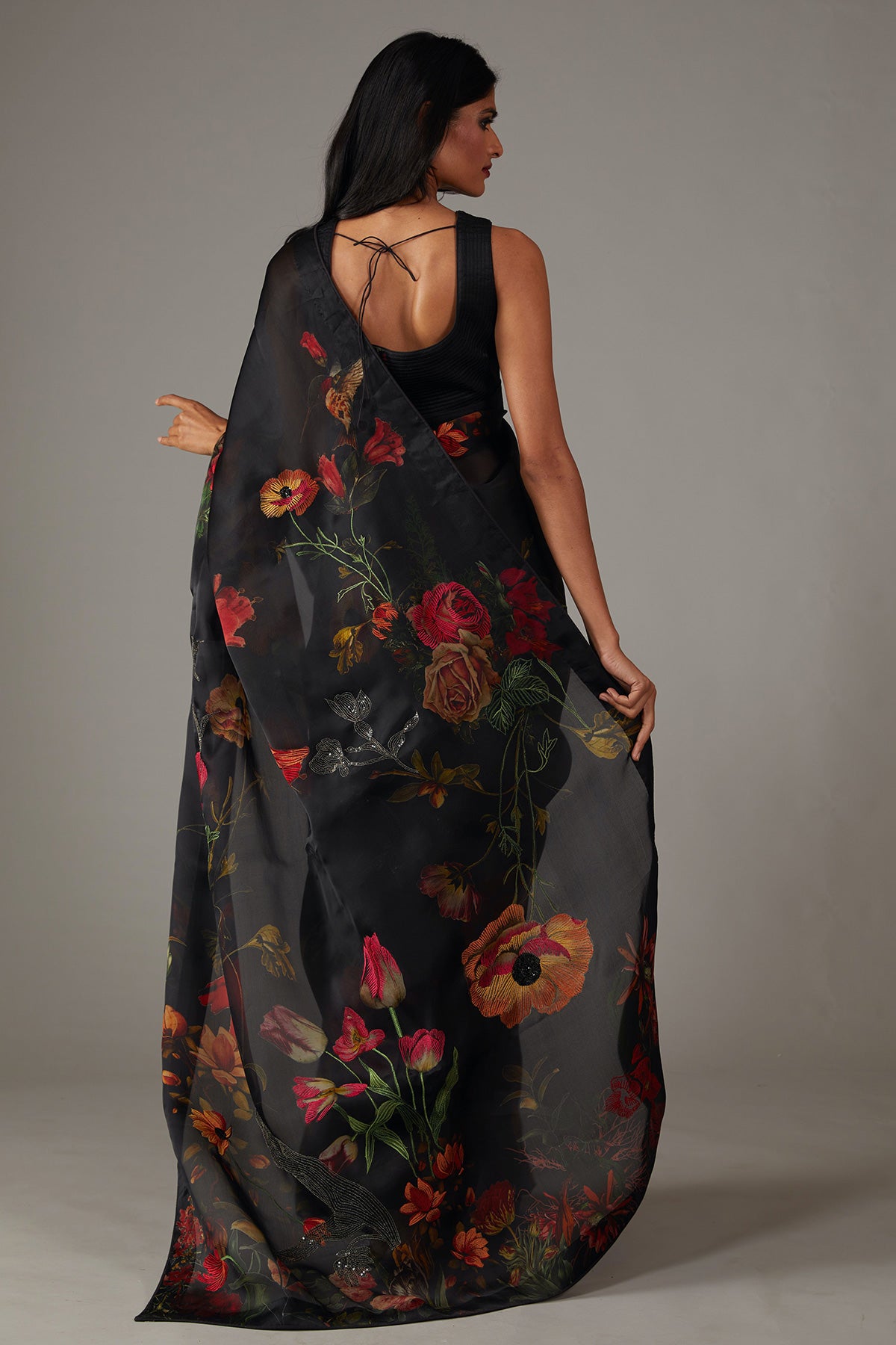 Digital Print Organza Saree With Embroidery