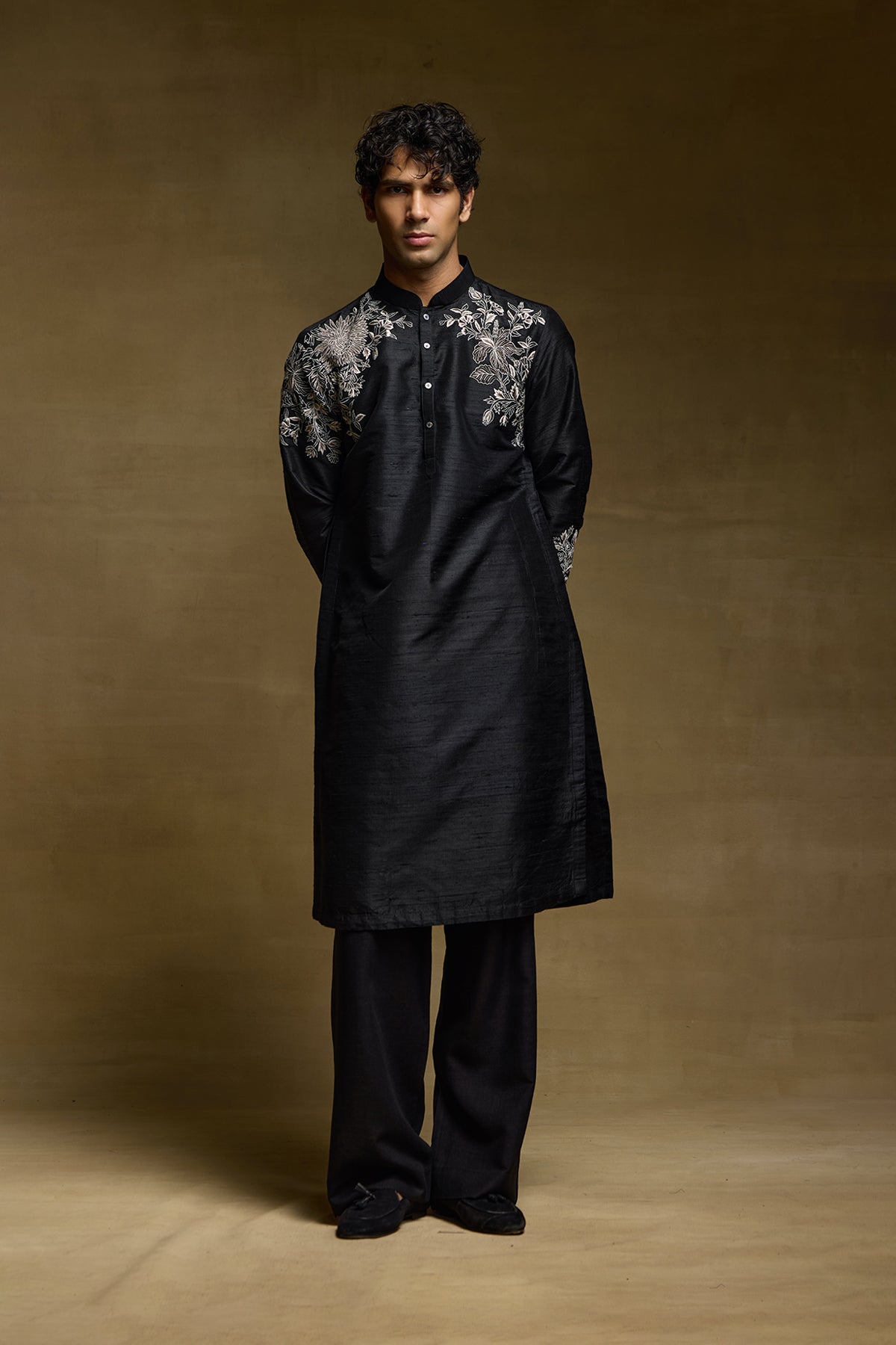 Black Royal Crest Mens Sherwani