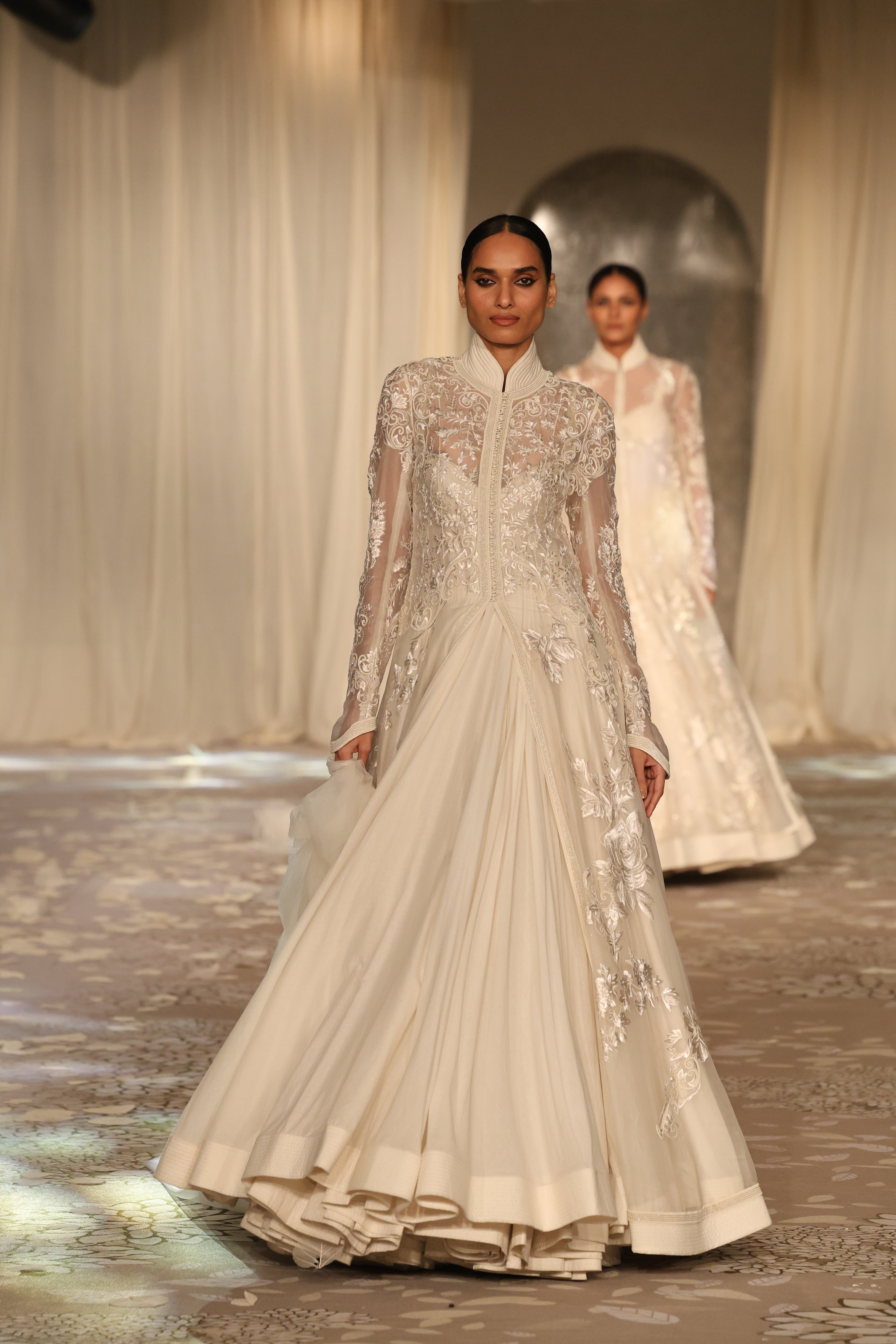 Organza Floral Embroidered Long Jacket