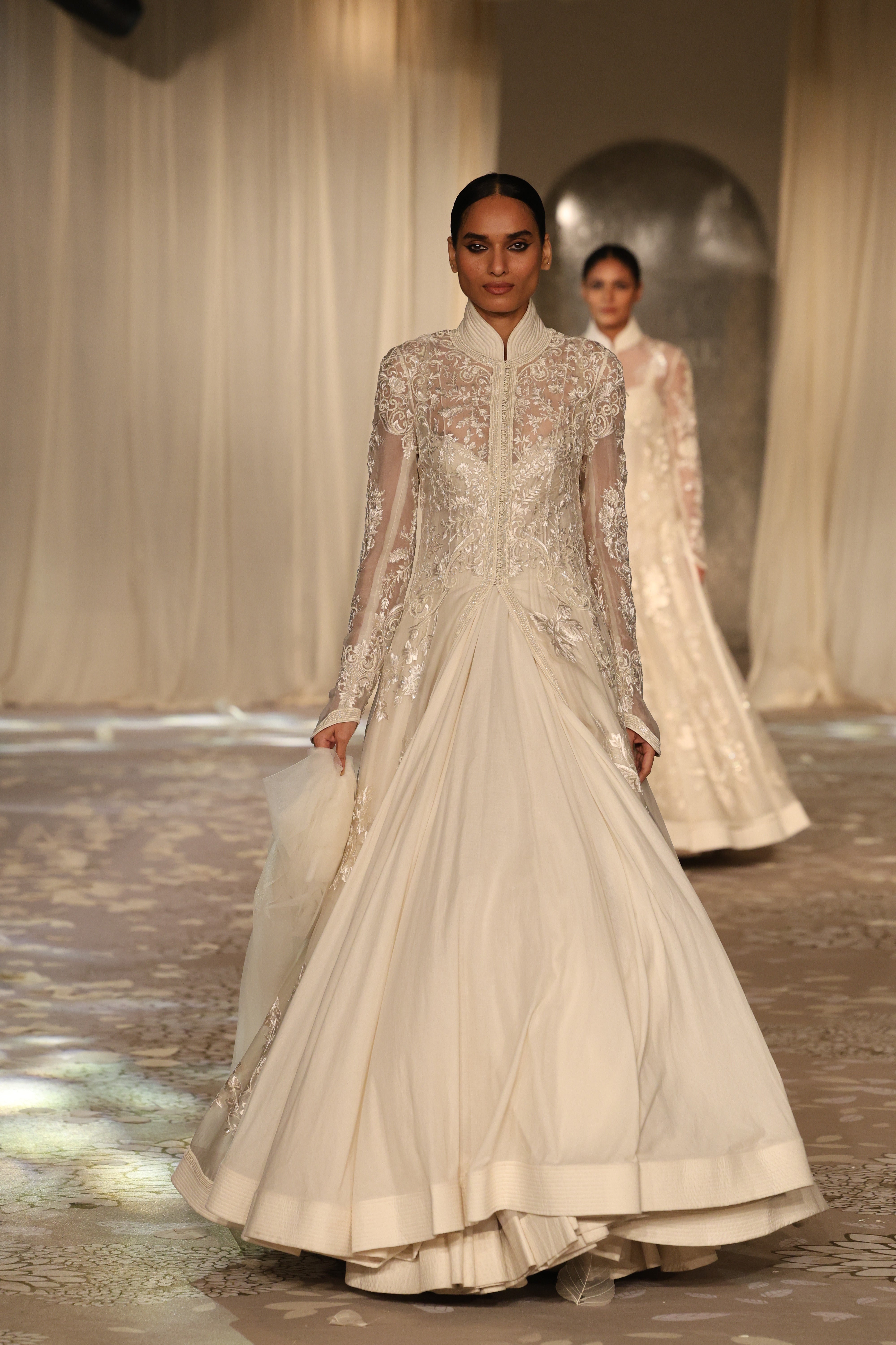 Organza Floral Embroidered Long Jacket