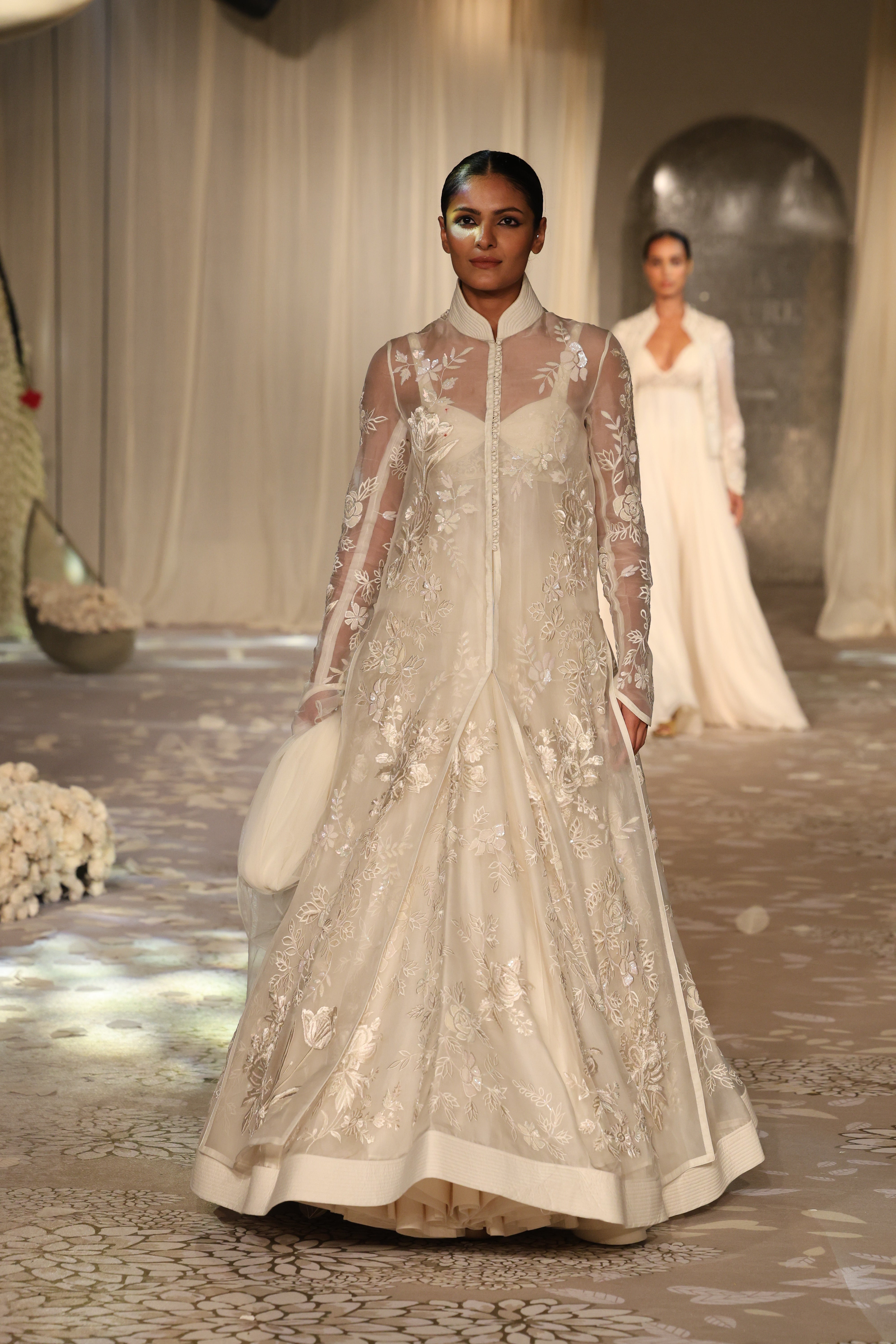 Organza Floral Embroidered Long Jacket