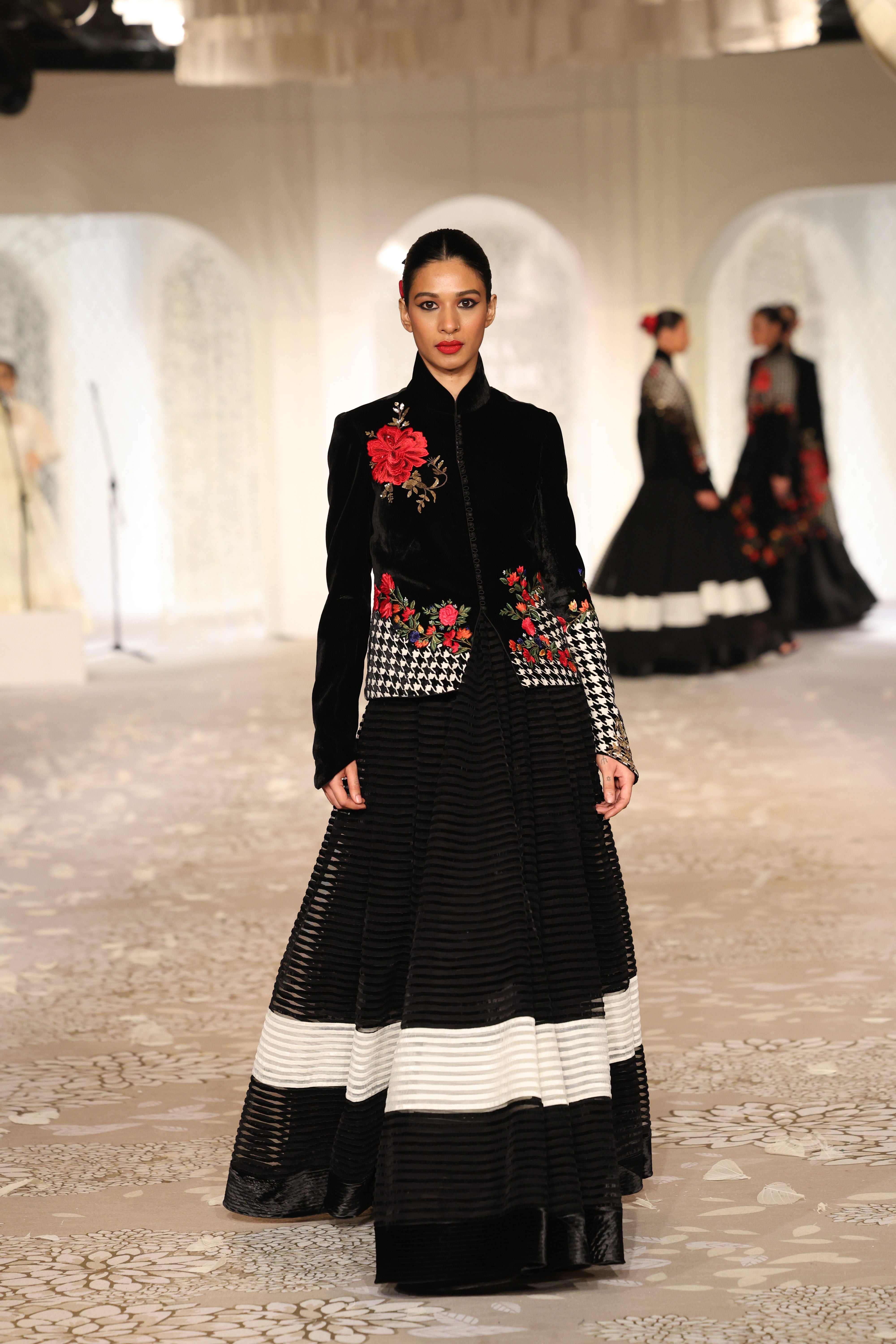 Velvet Applique Jacket with Floral Embroidery