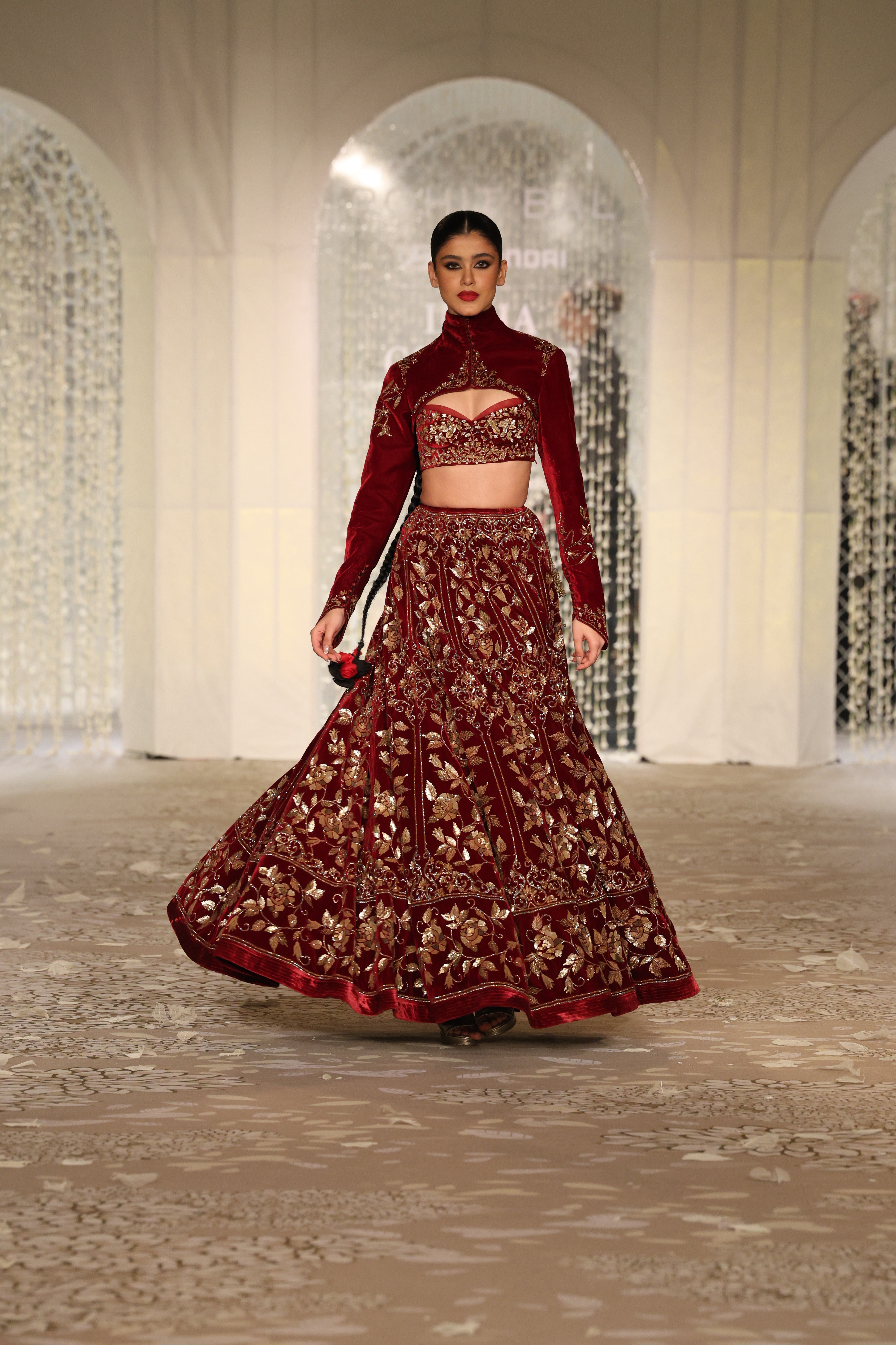Velvet lehenga set with floral Embroidery