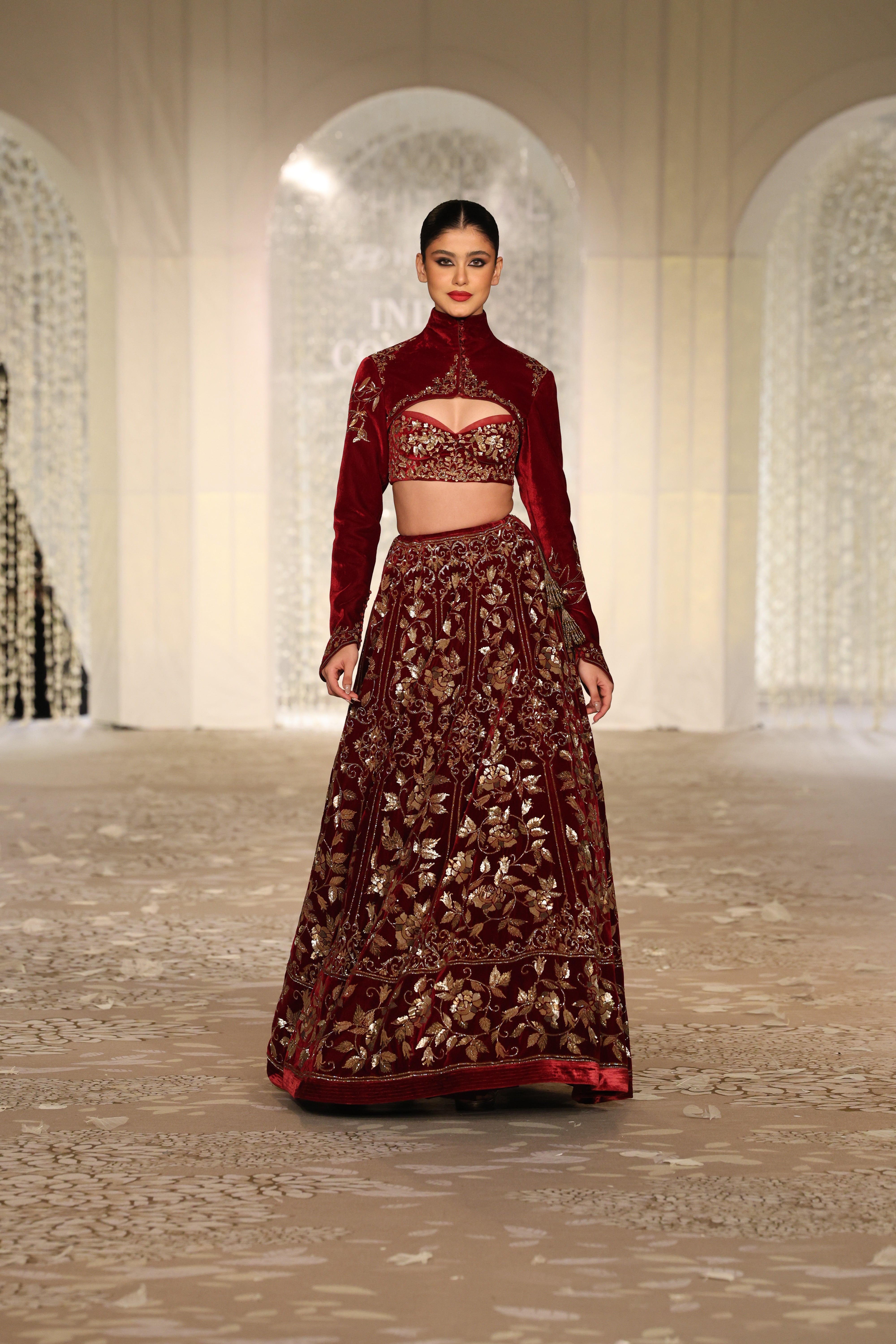 Velvet lehenga set with floral Embroidery