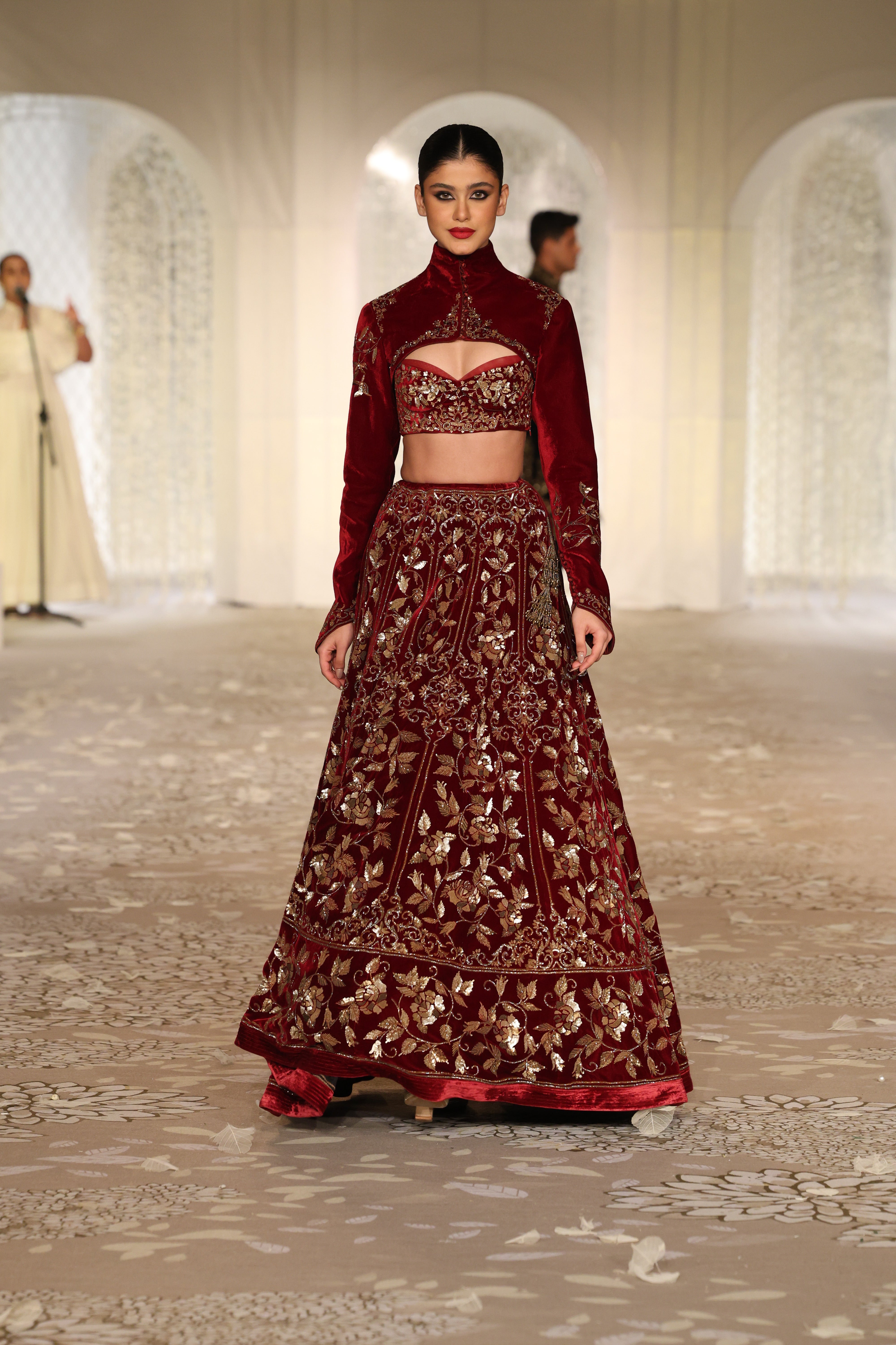 Velvet lehenga set with floral Embroidery