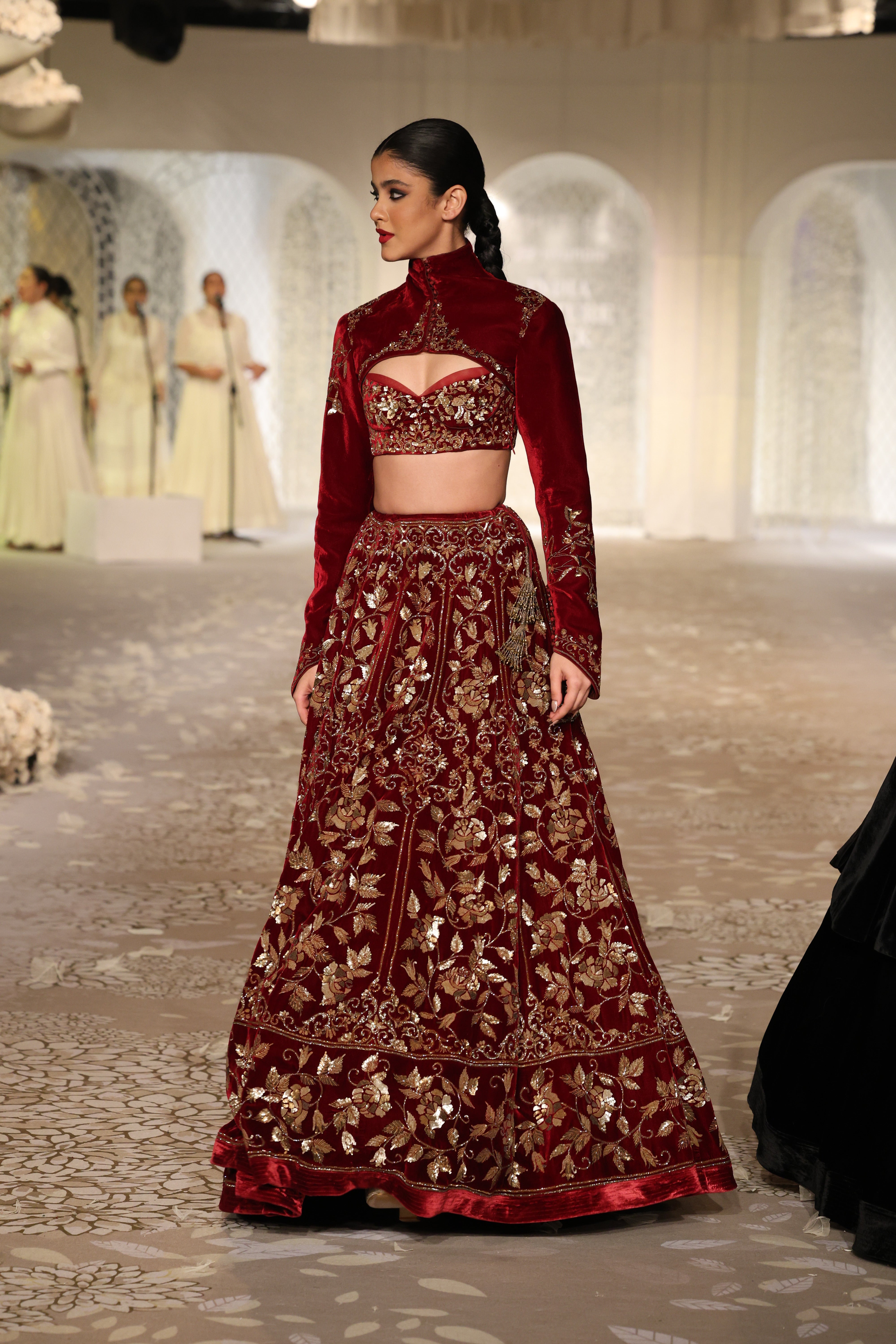 Velvet lehenga set with floral Embroidery