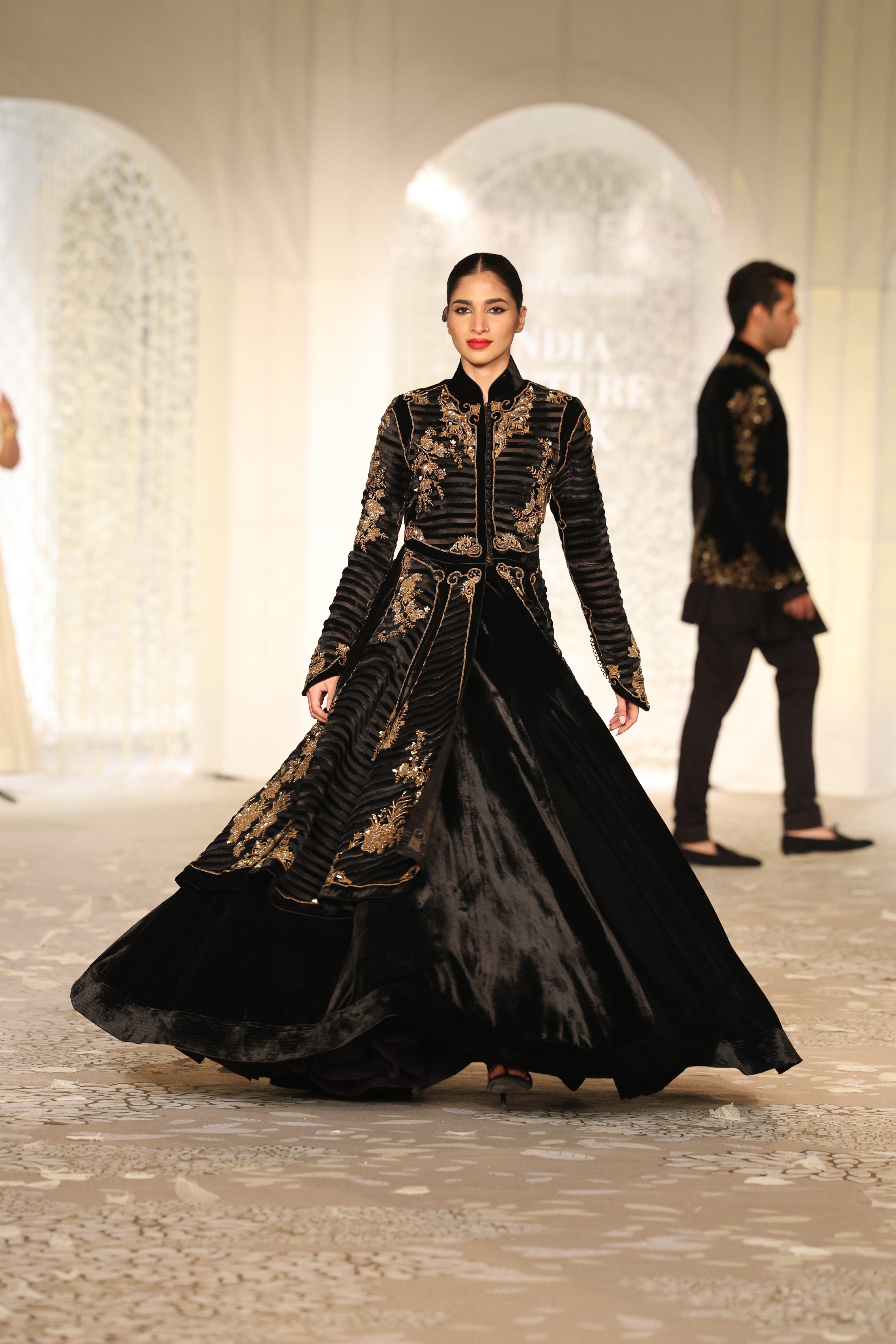 Velvet & Organza Applique Embroidered Jacket