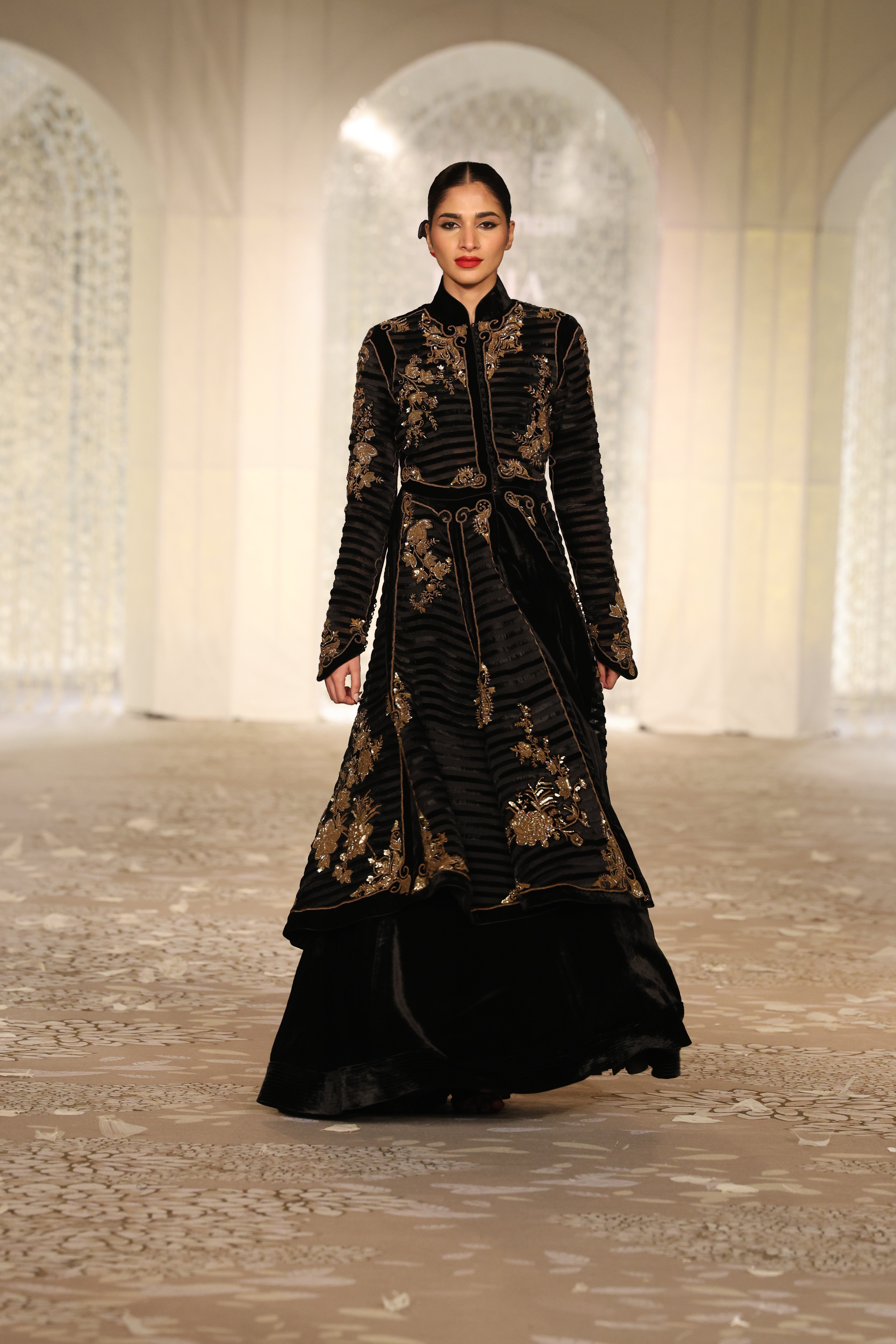 Velvet & Organza Applique Embroidered Jacket