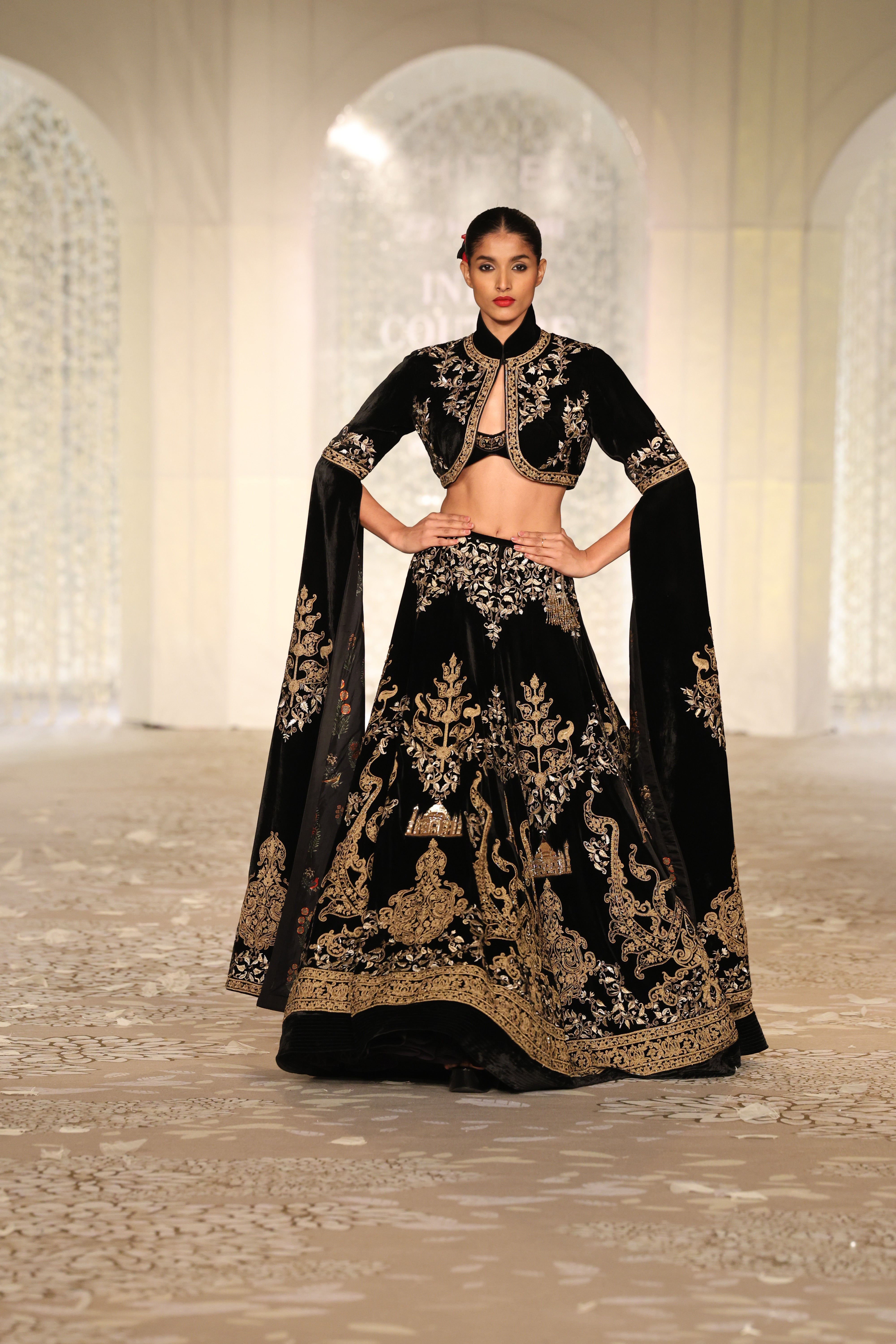 Velvet Embroidered Lehenga Set