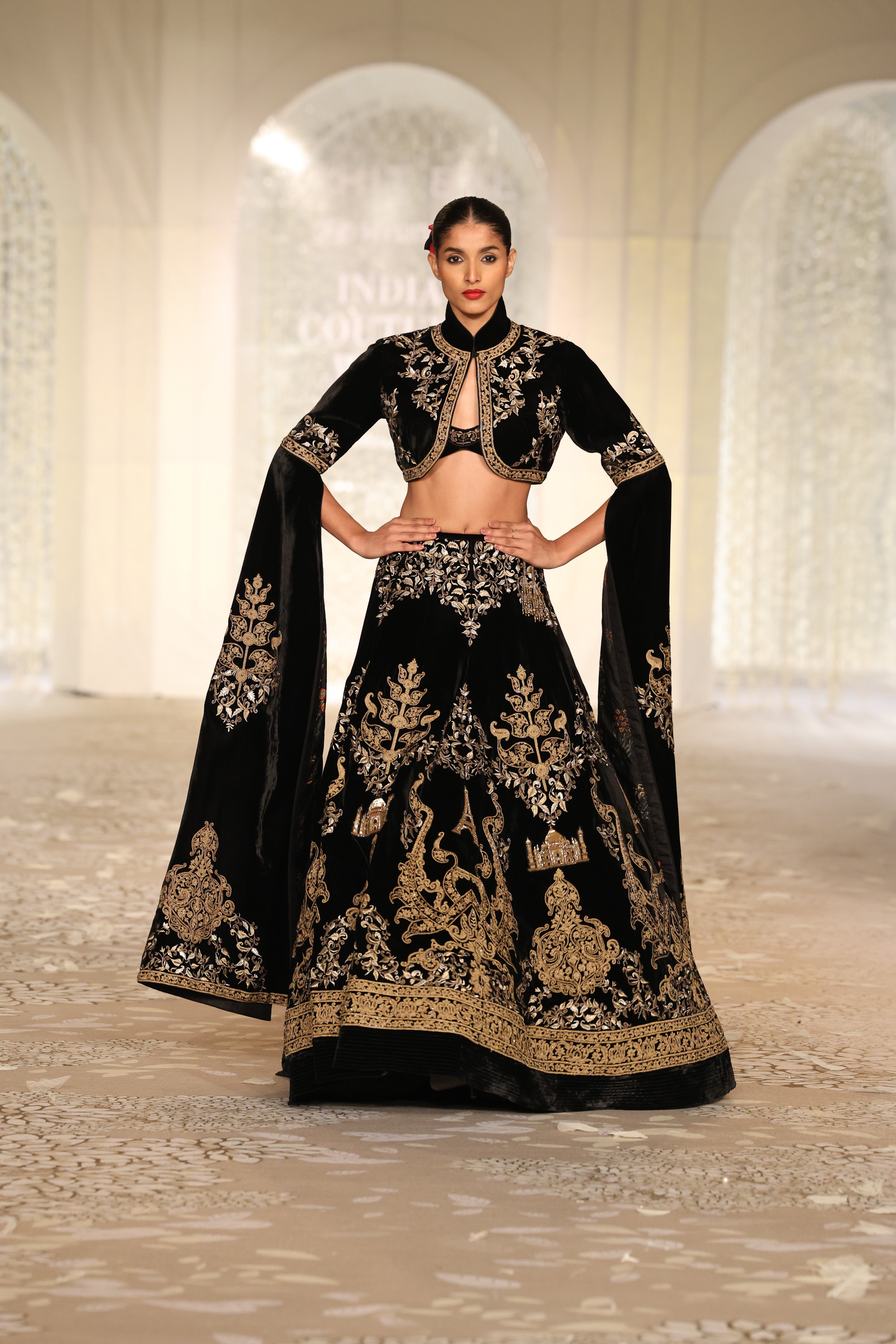 Velvet Embroidered Lehenga Set
