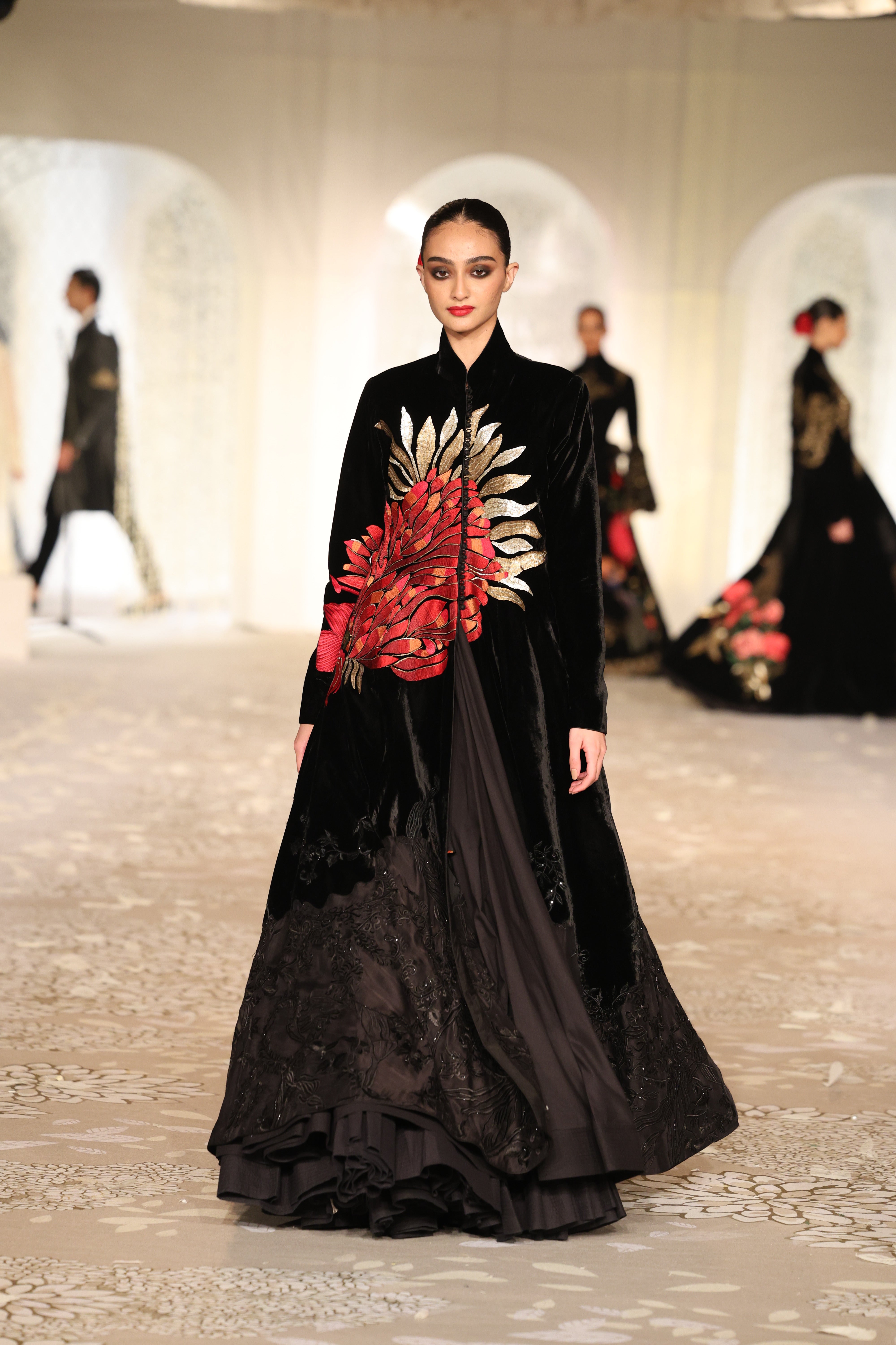 Velvet & Organza Applique Embroidered Jacket