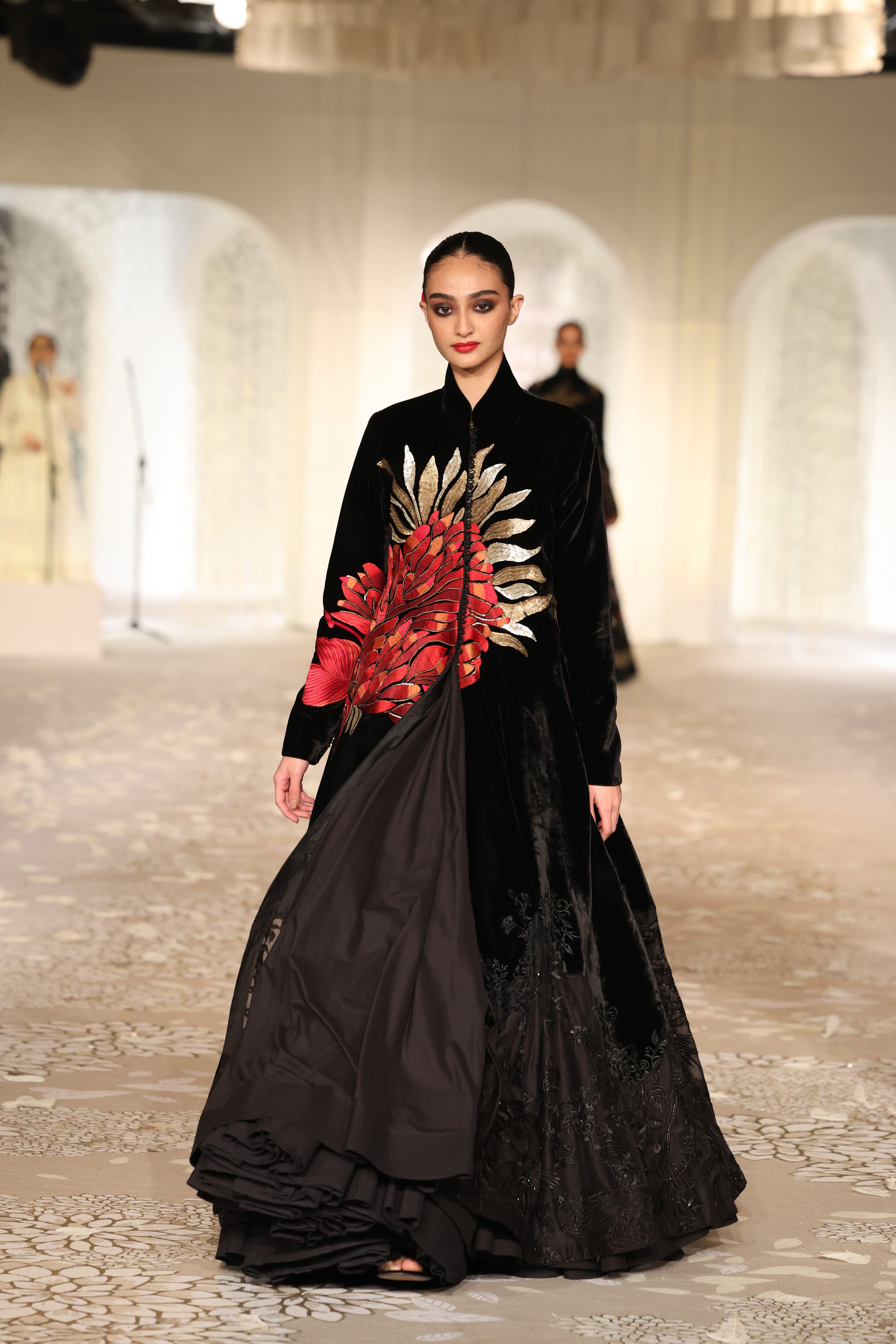 Velvet & Organza Applique Embroidered Jacket
