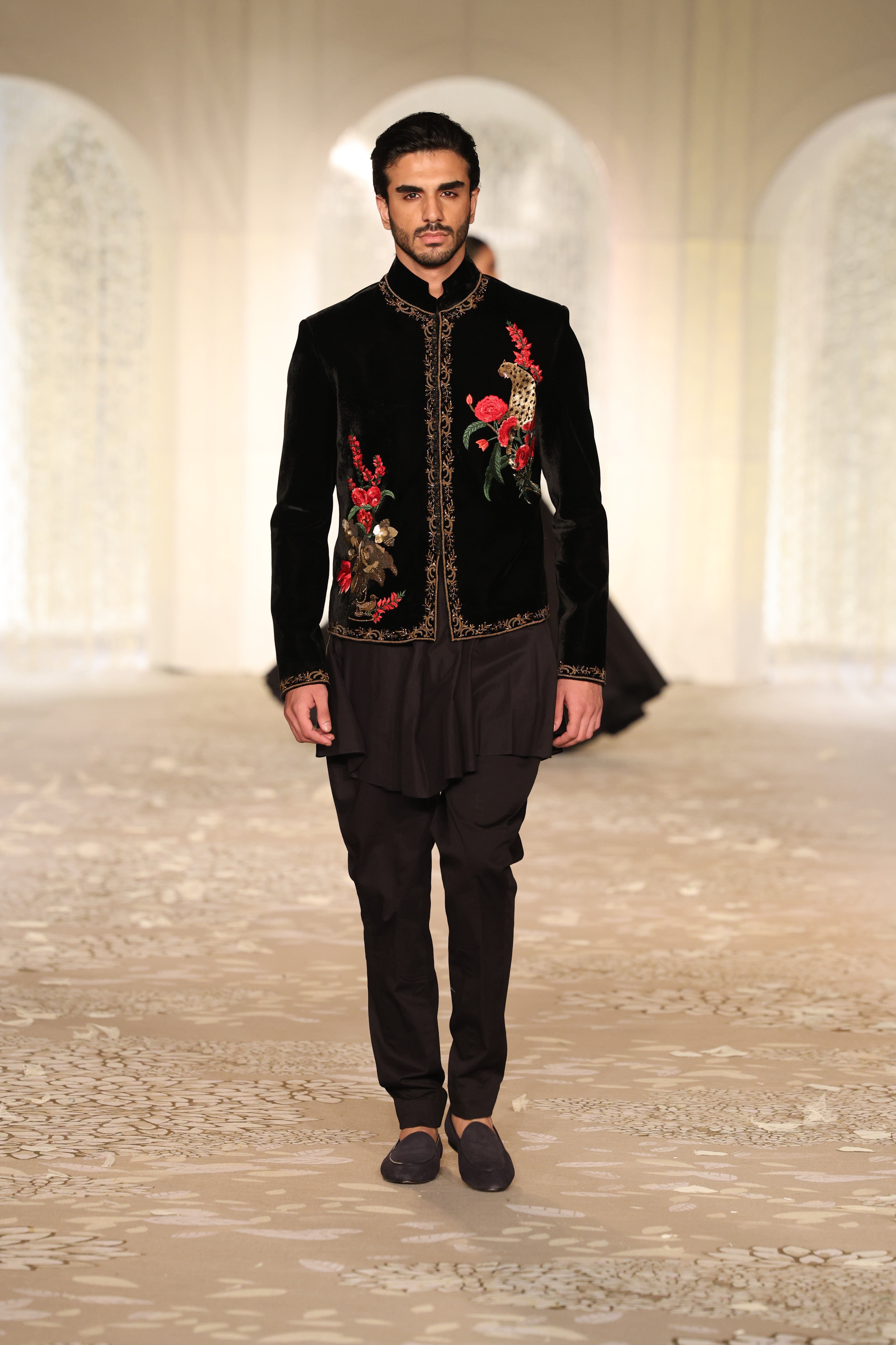 Velvet Bandhgala With Floral Embroidery