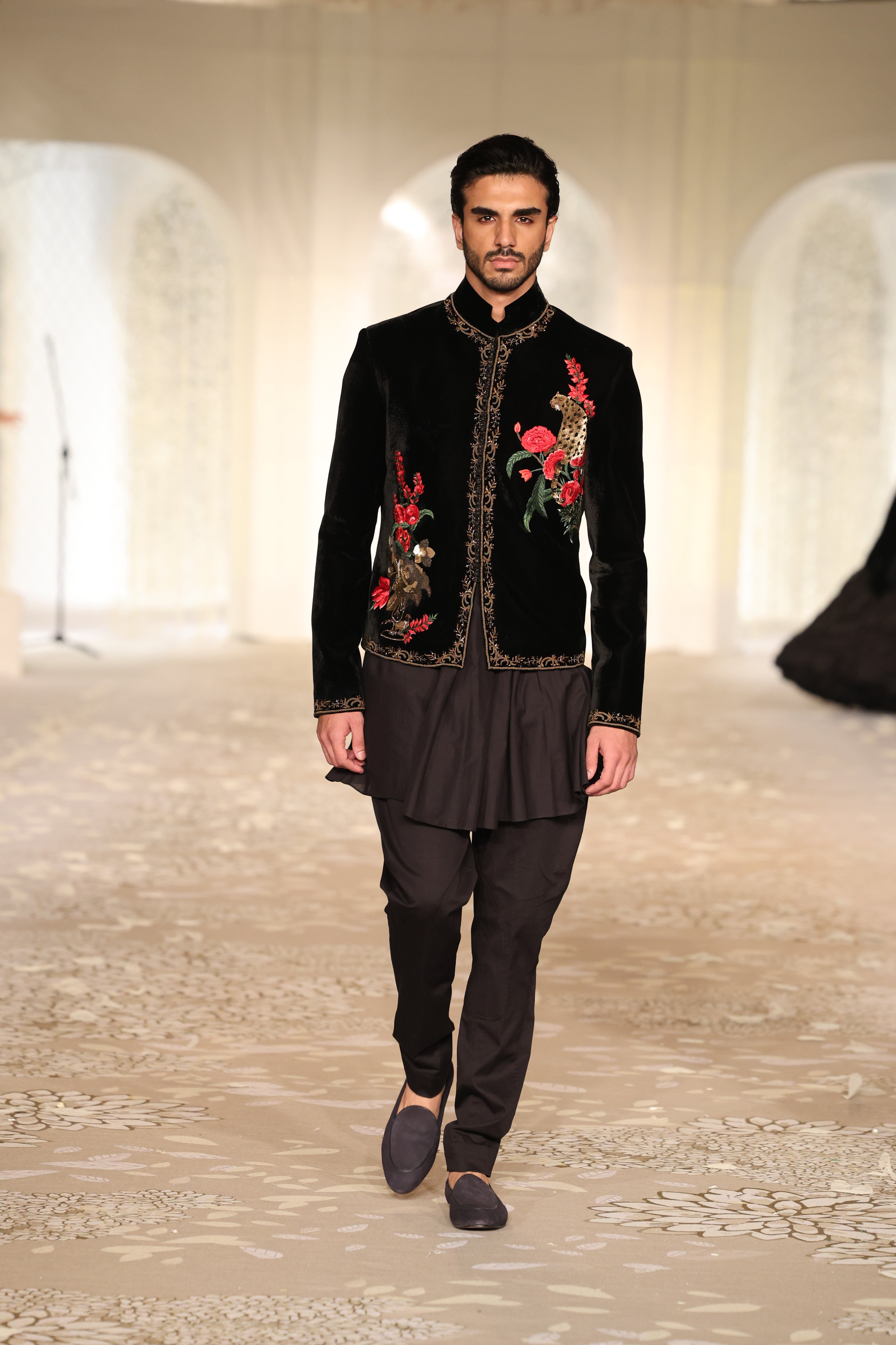 Velvet Bandhgala With Floral Embroidery