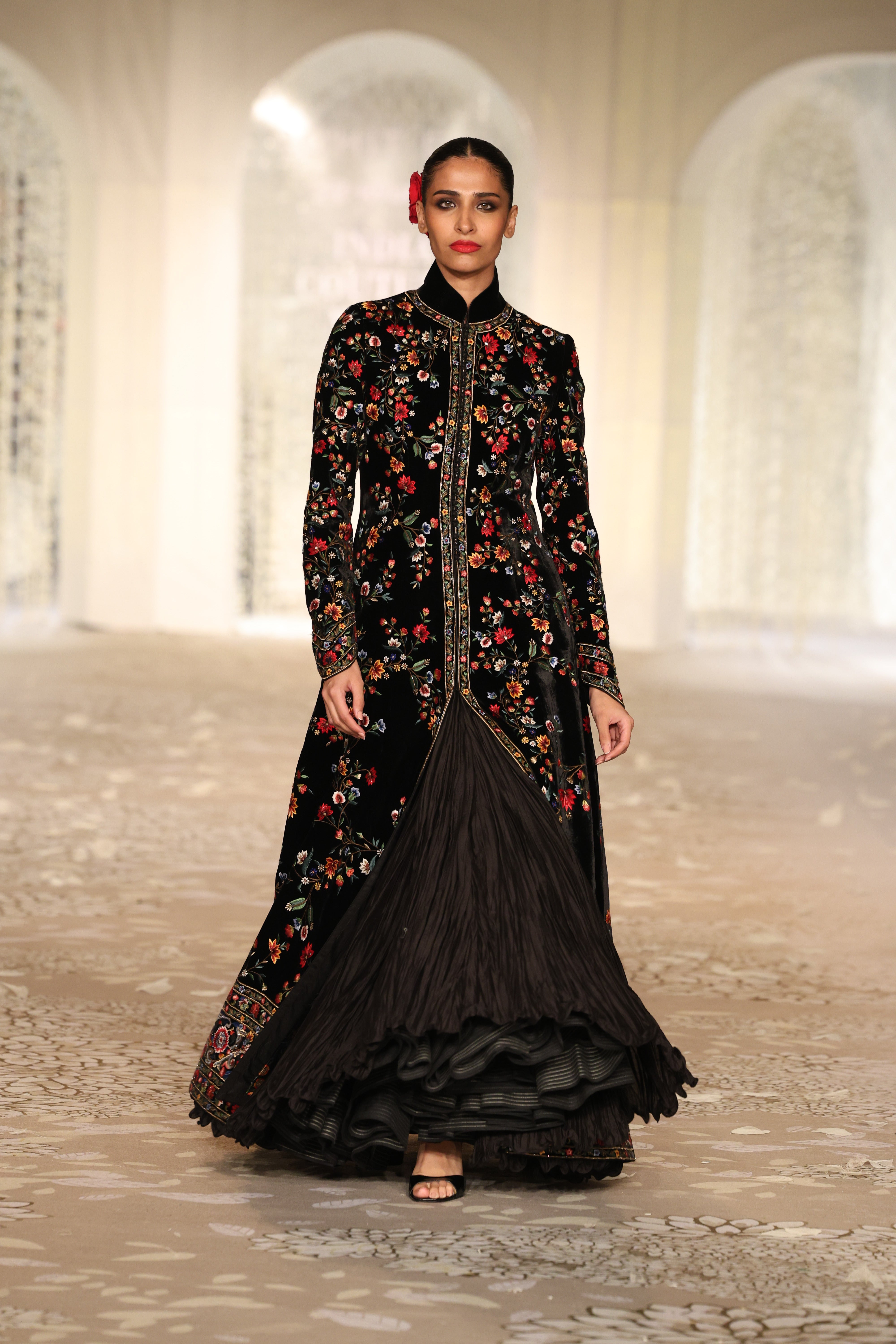 Velvet Embroidered Long Jacket