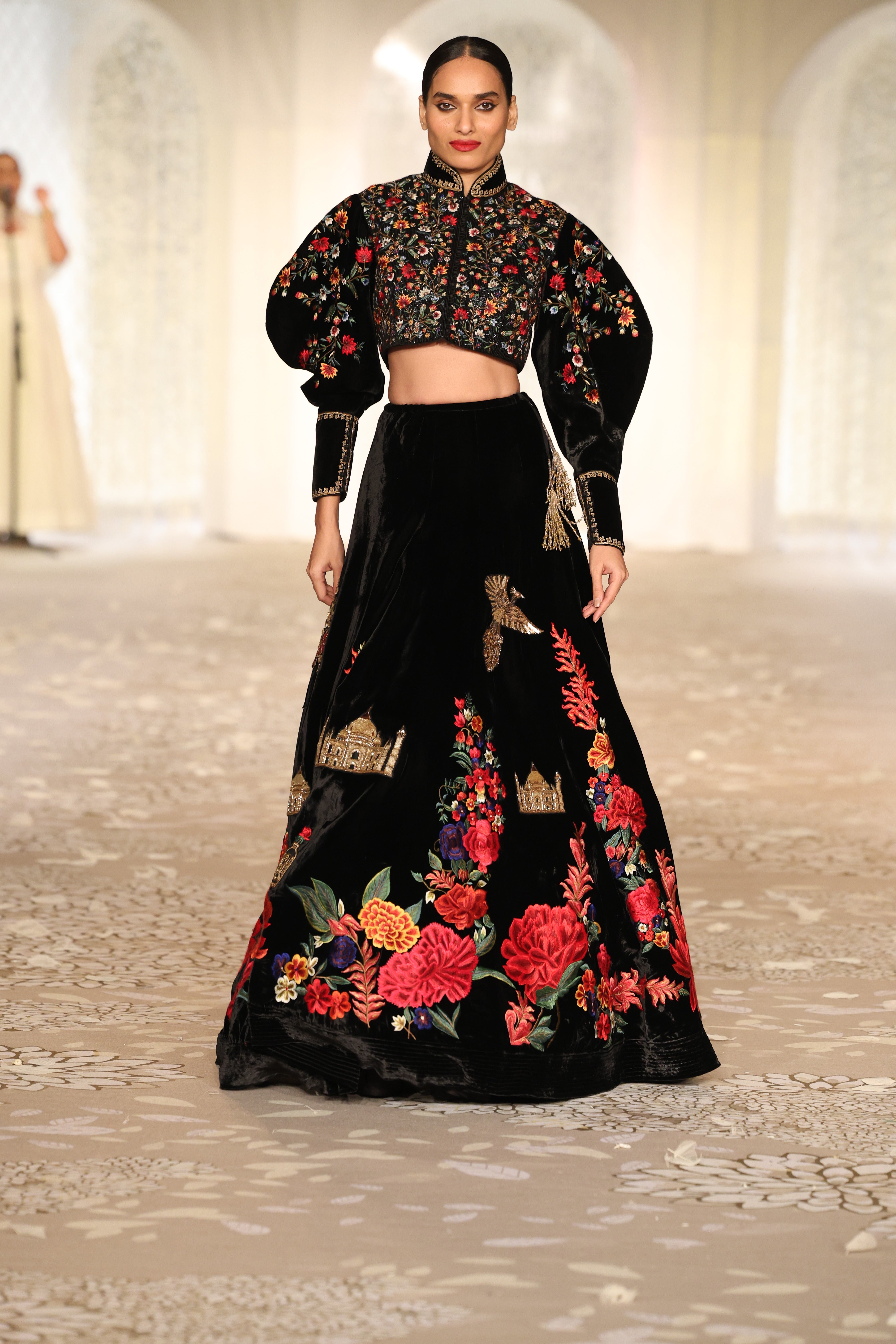 Velvet Embroidered Lehenga Set