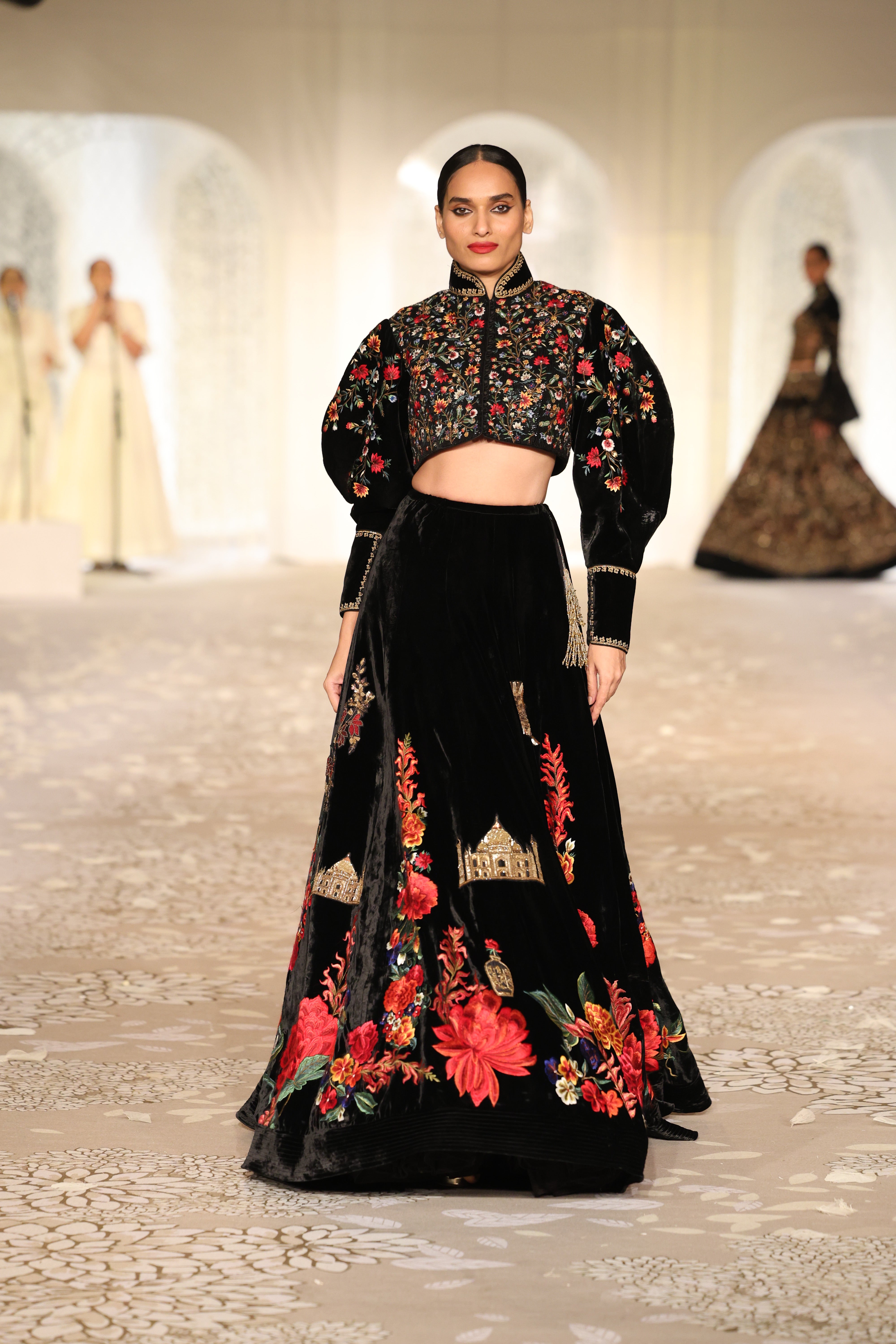 Velvet Embroidered Lehenga Set