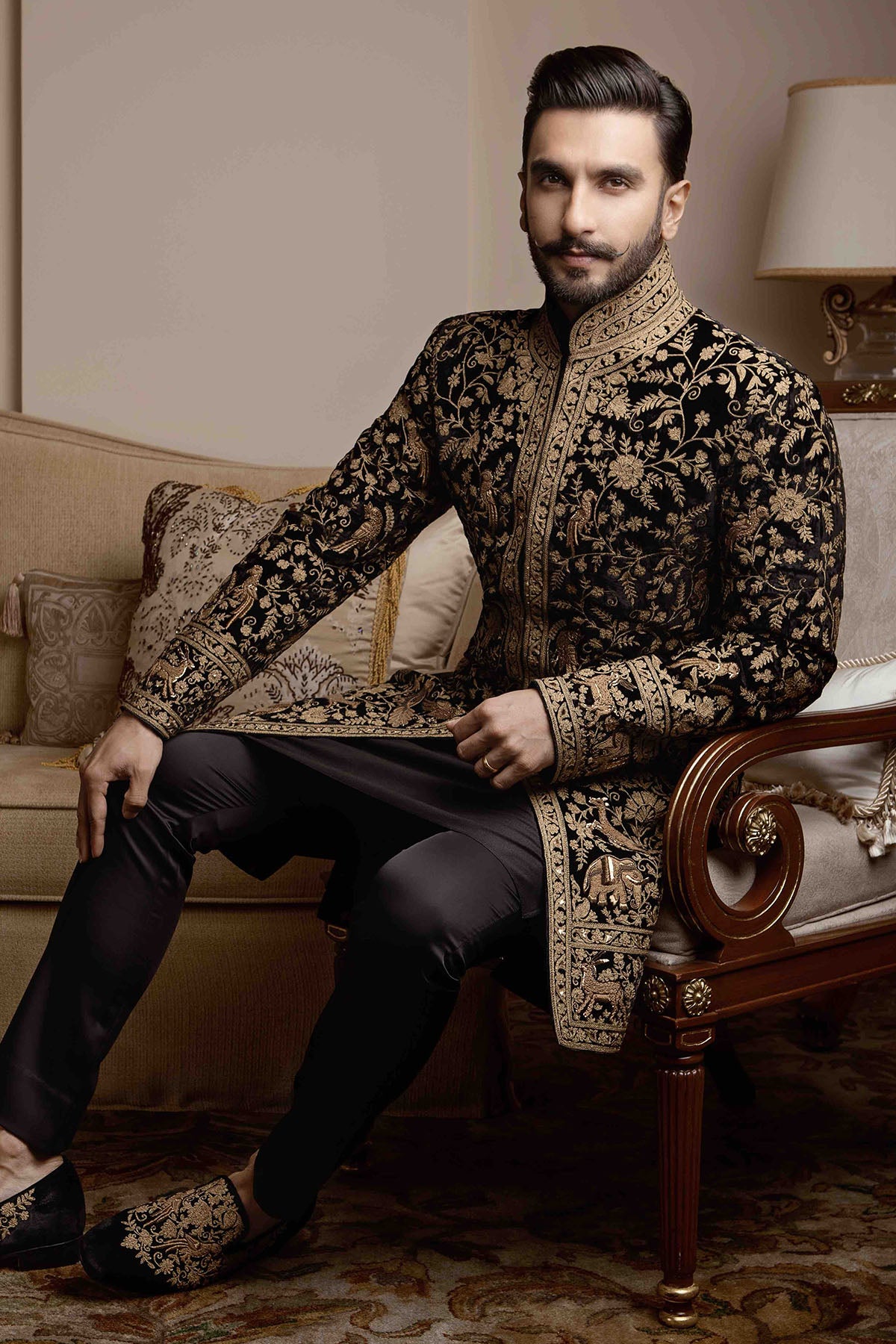 Embroidered Black Velvet Sherwani