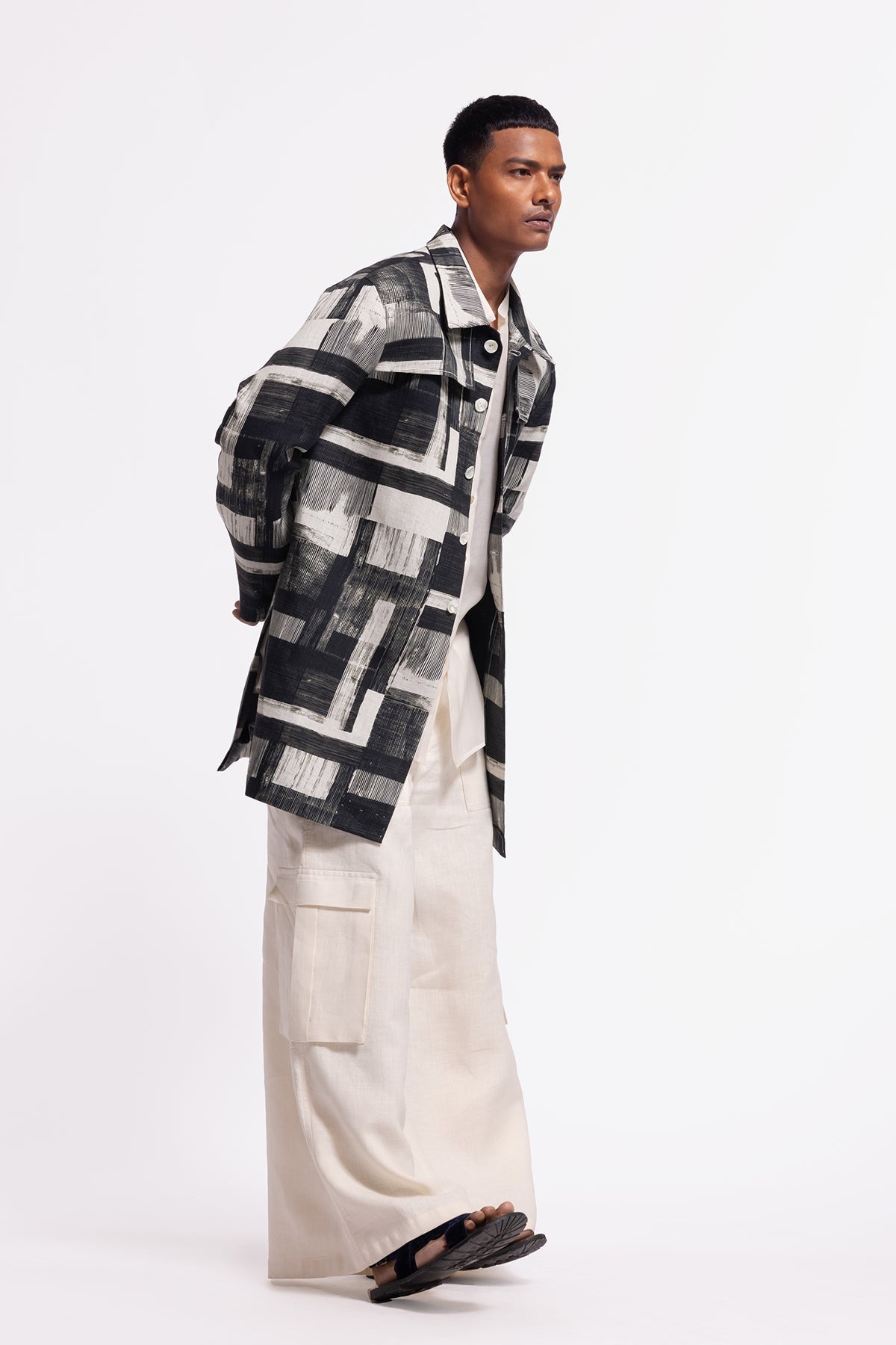 Men's Ivory Printed Linen Jacket