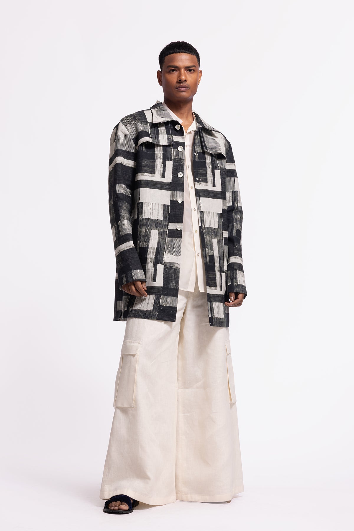 Men's Ivory Printed Linen Jacket