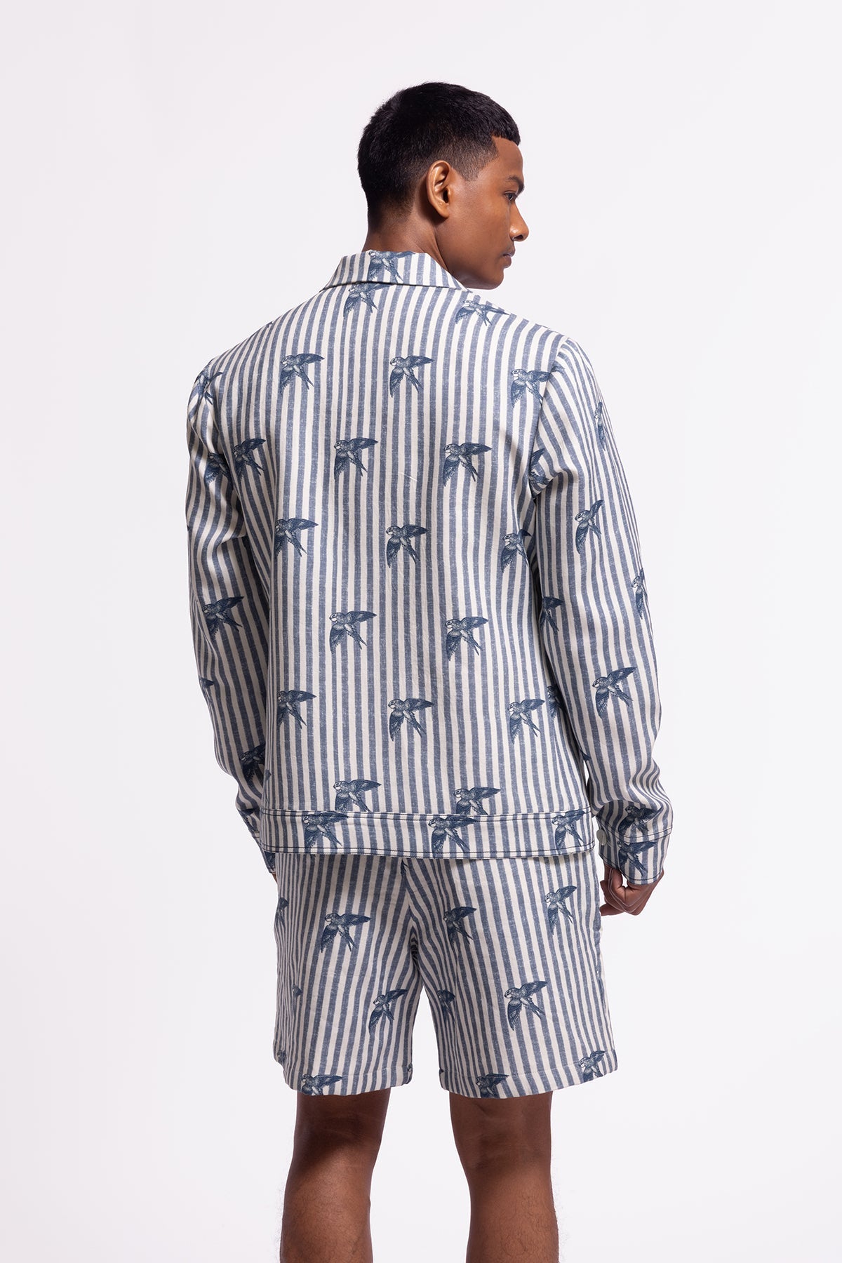 Men's Ivory Stripped & Bird Printed Jacket