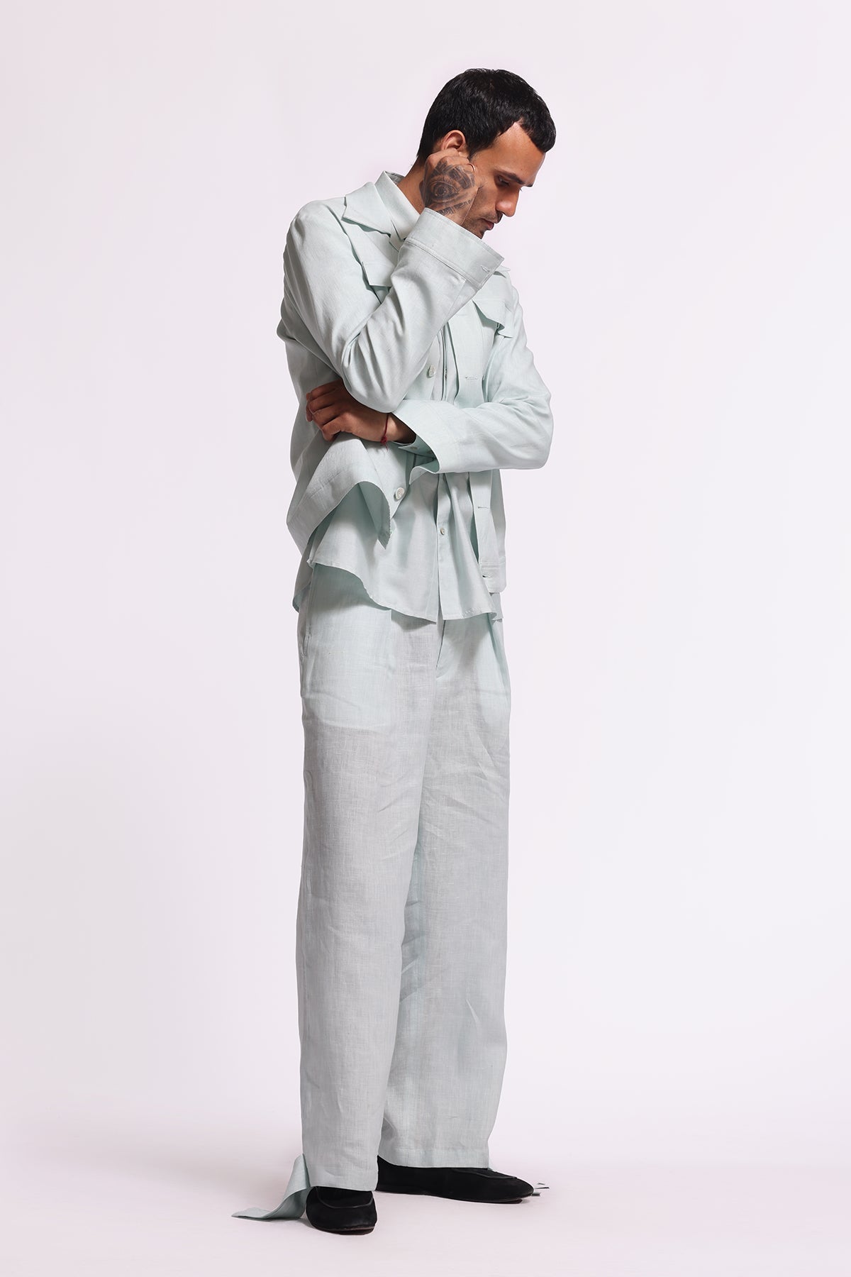 Men's Blue Linen Jacket with Pockets