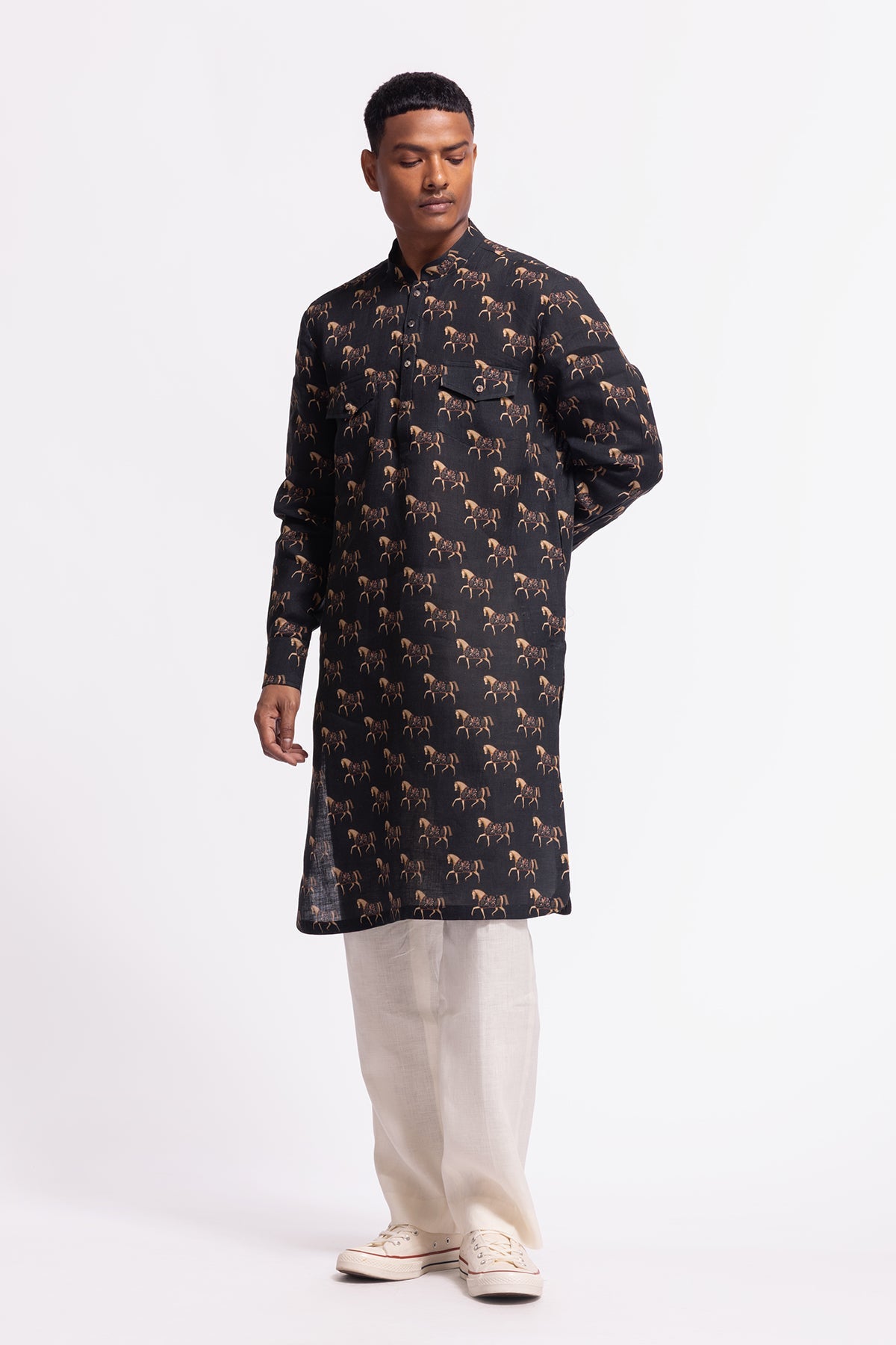 Men's Wild Pattern Short Kurta with Pocket