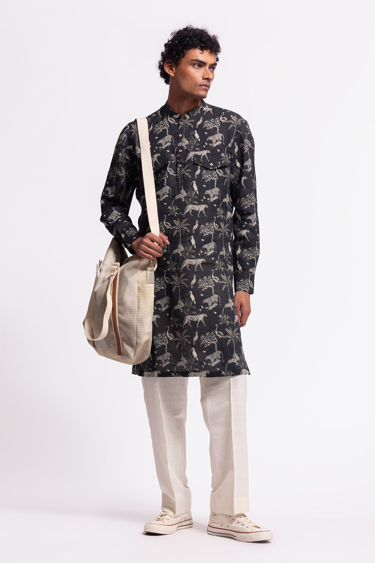 Men's Wild Pattern Short Kurta with Pocket
