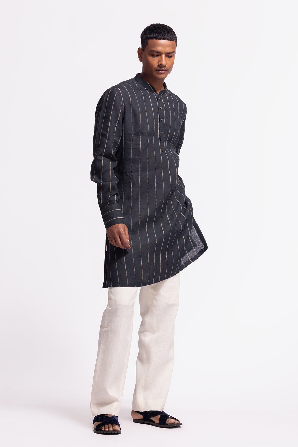 Men's Striped Short Kurta with Pockets