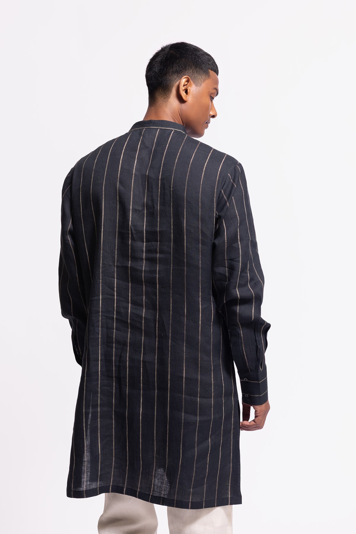 Men's Striped Short Kurta with Pockets