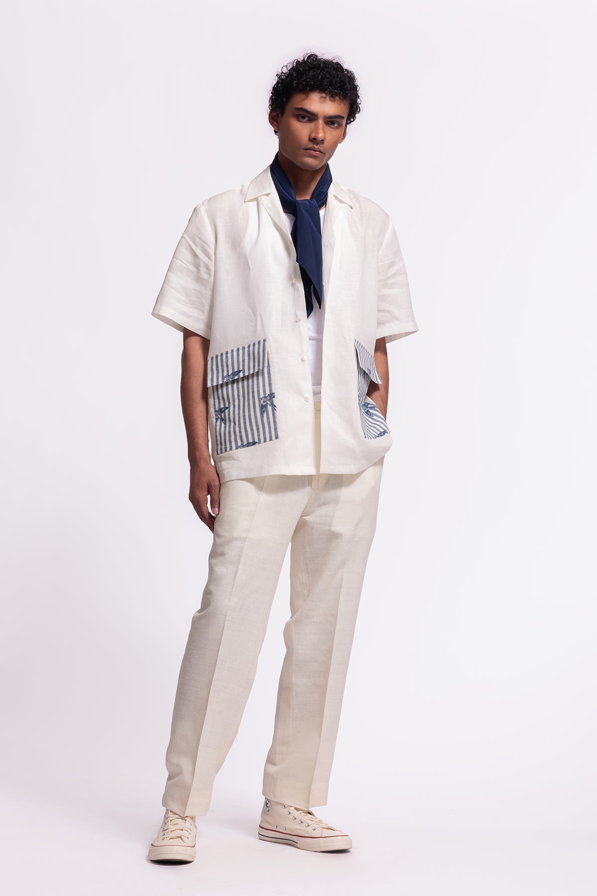 Men's Linen Shirt with Bird Printed Pocket