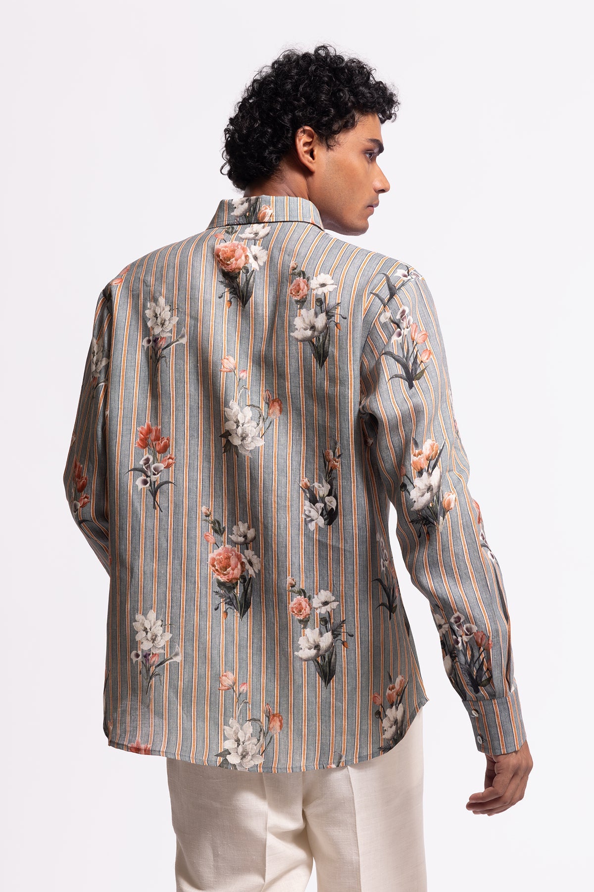 Men's Floral Print Linen Shirt