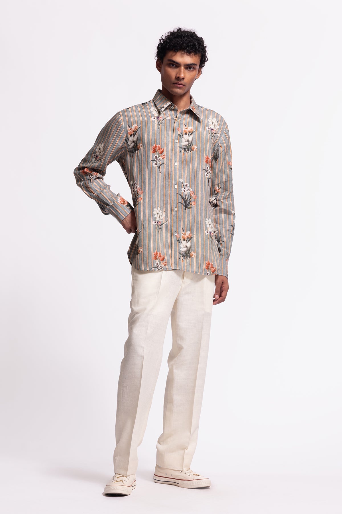 Men's Floral Print Linen Shirt