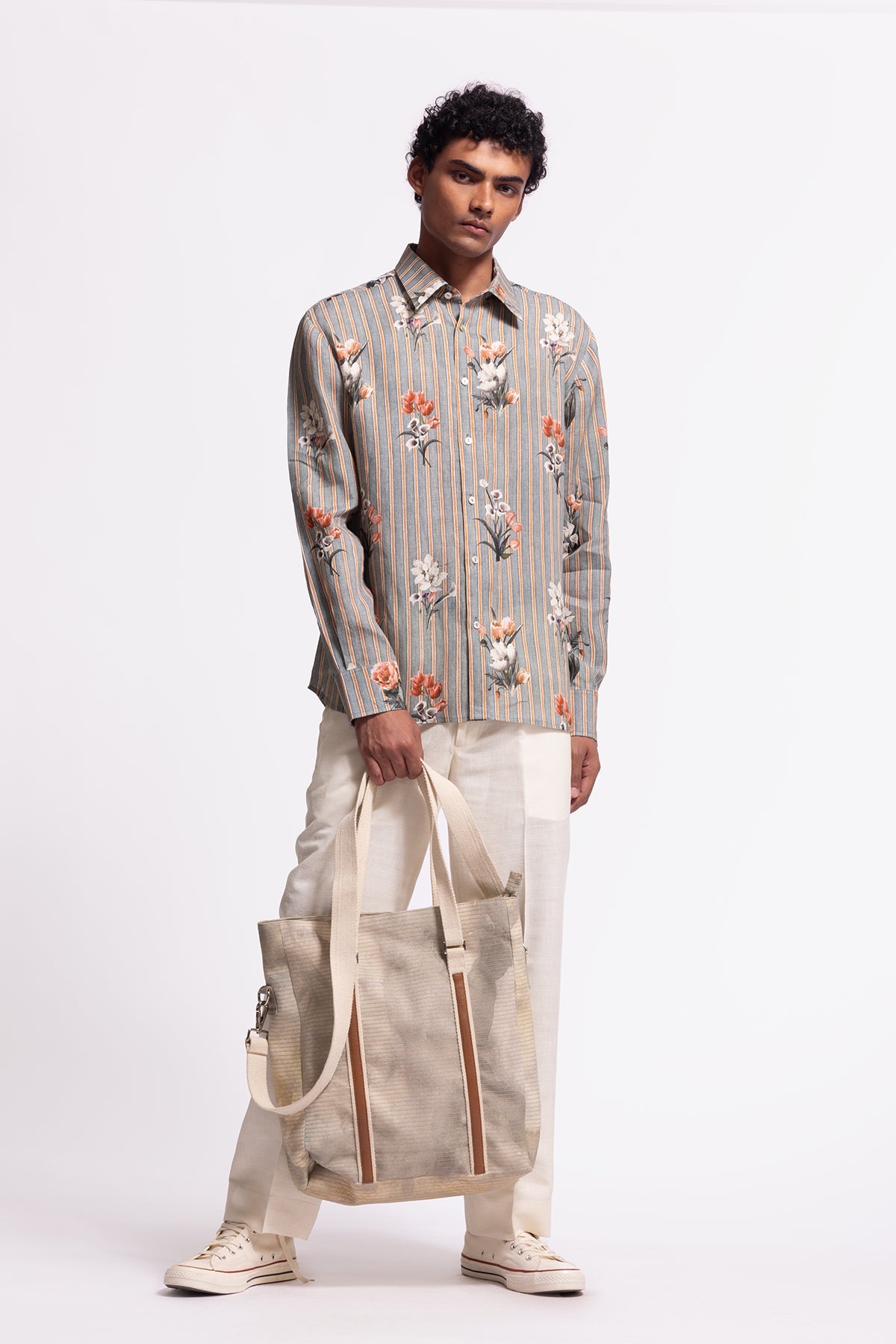 Men's Floral Print Linen Shirt