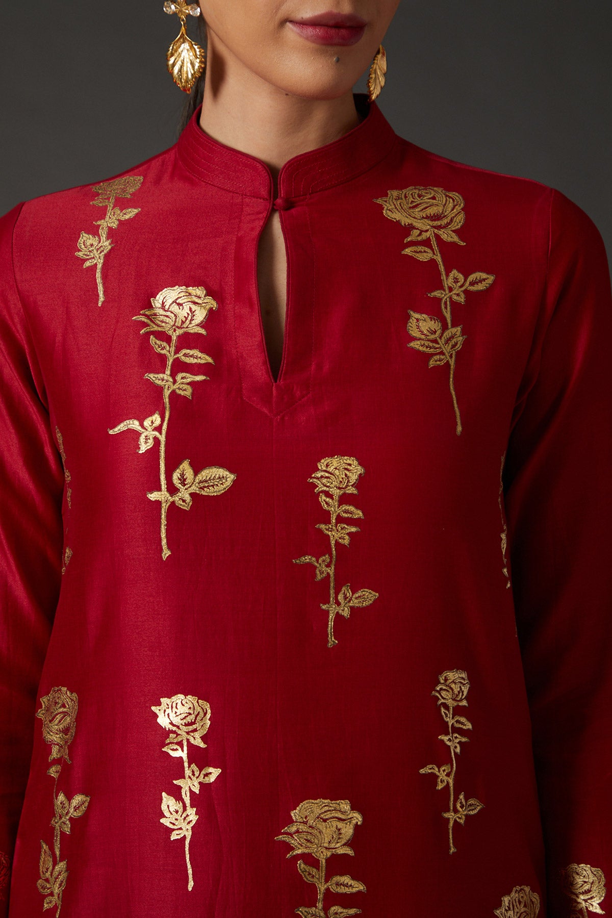 Red & Gold Block Printed Tunic Set