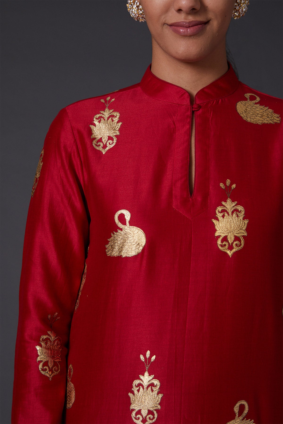 Red & Gold Block Printed Tunic Set