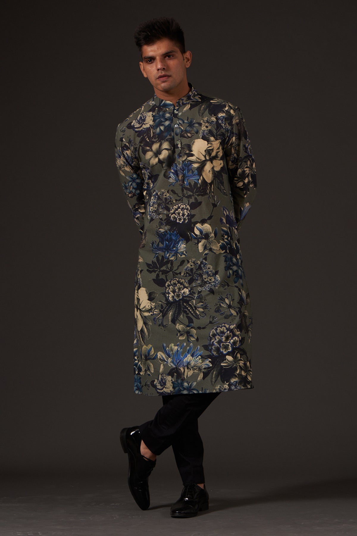Pink Floral Foil Prined Kurta, Tights and Dupatta Set