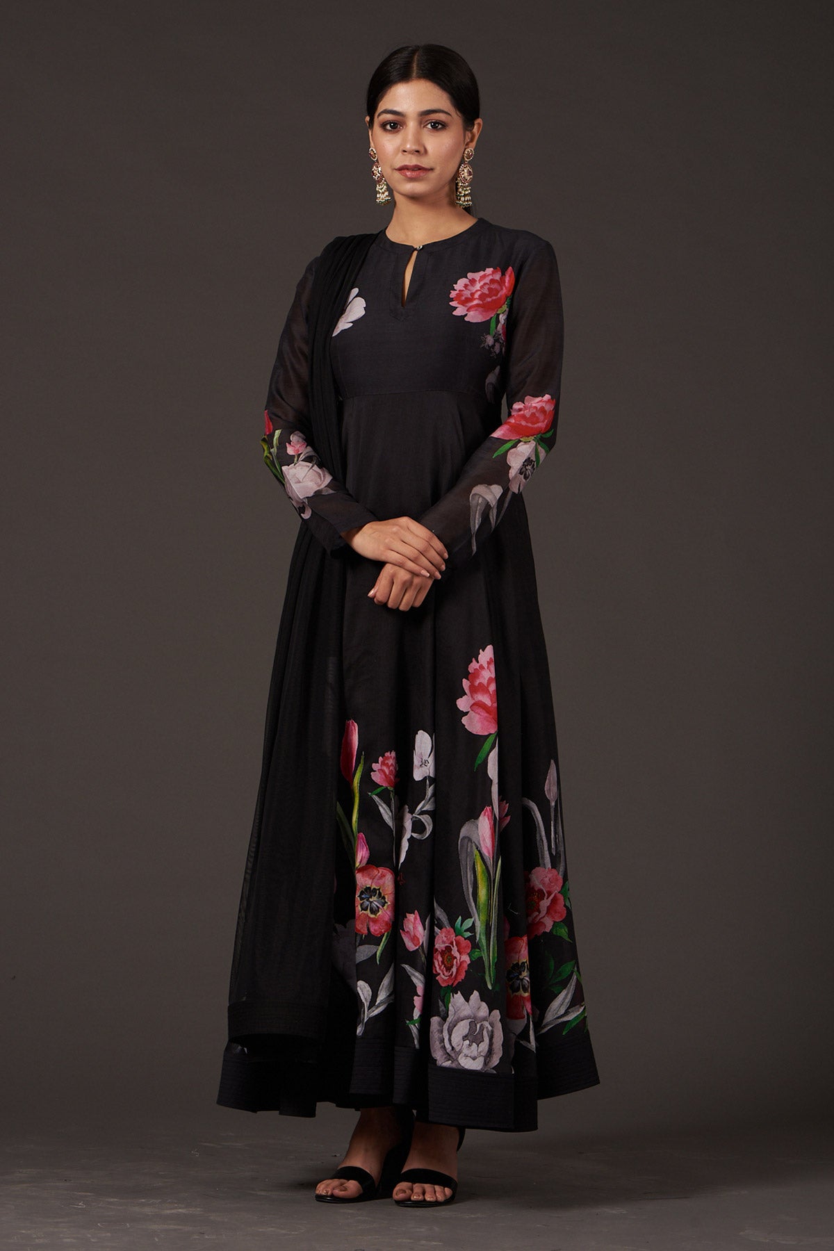 Chanderi Anarkali Set With Floral Digital Print
