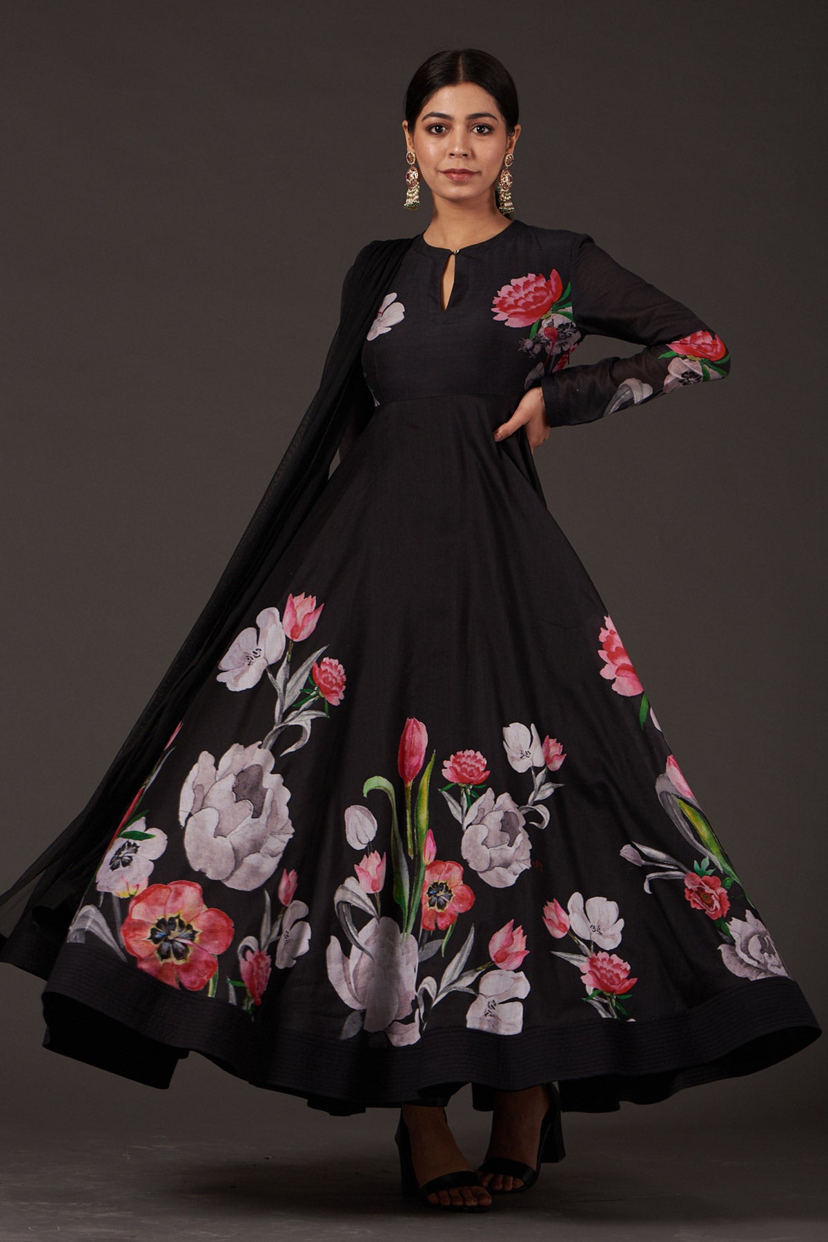 Chanderi Anarkali Set With Floral Digital Print