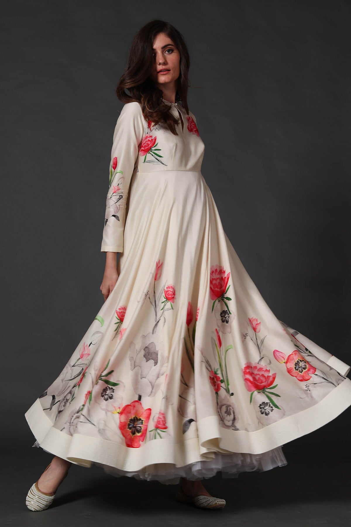 Chanderi Anarkali Set With Floral Digital Print