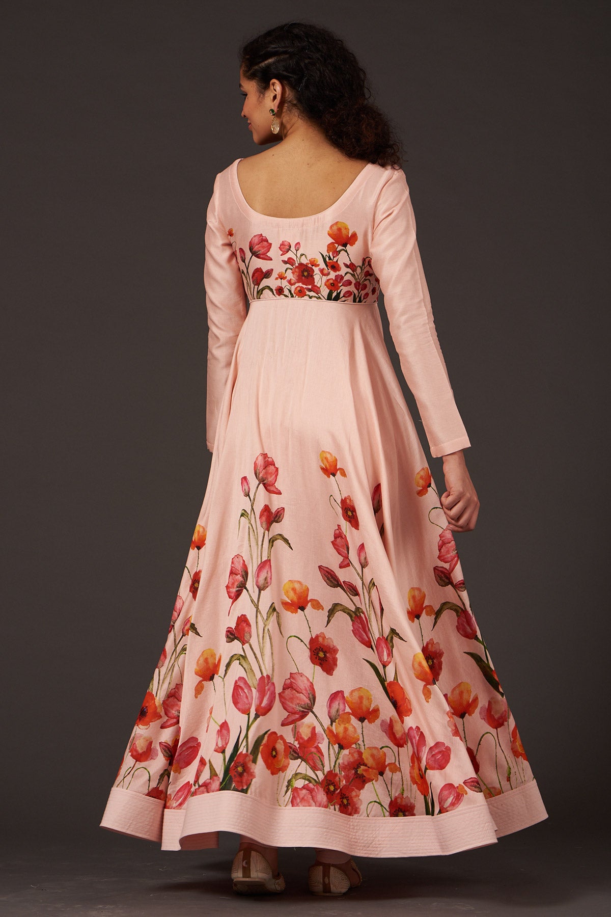 Chanderi Anarkali Set With Digital Printed Rose Pink