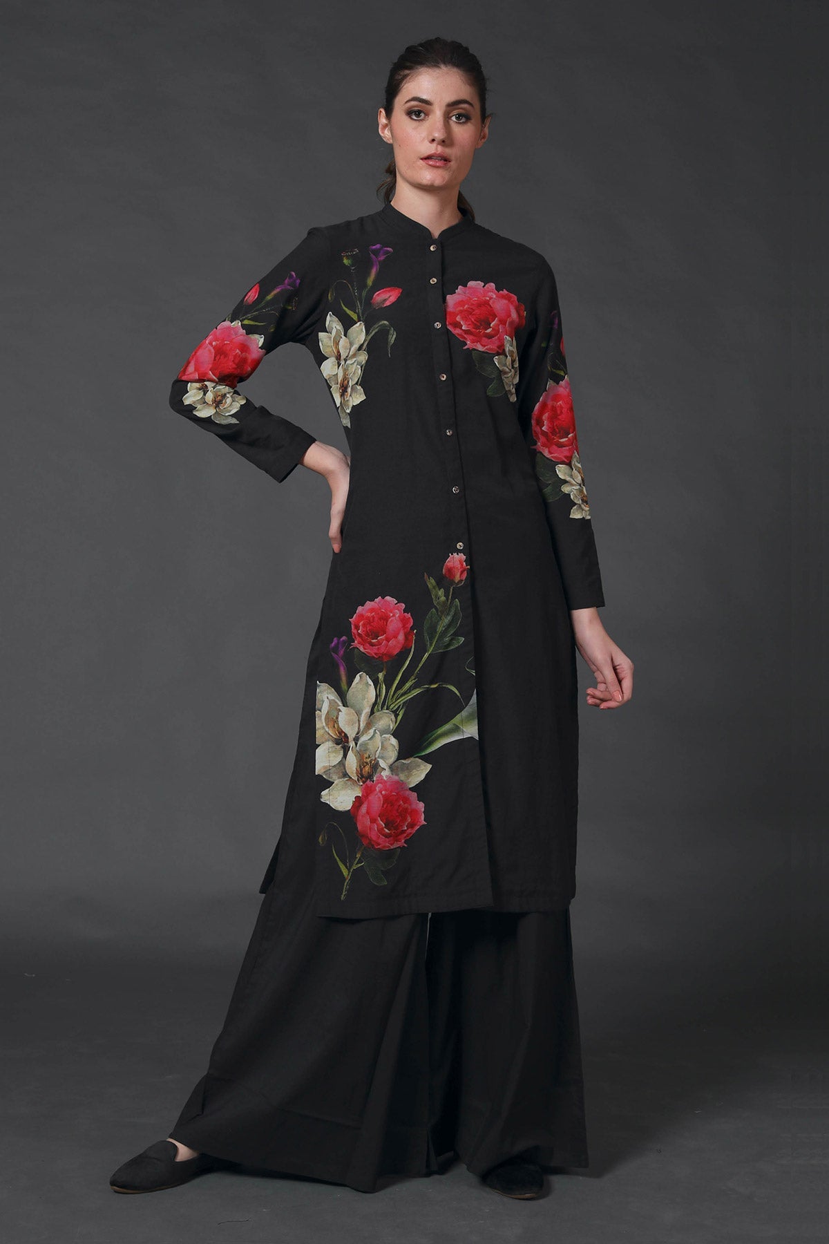 Black Chanderi Tunic Paired Up With Palazzo-RTS