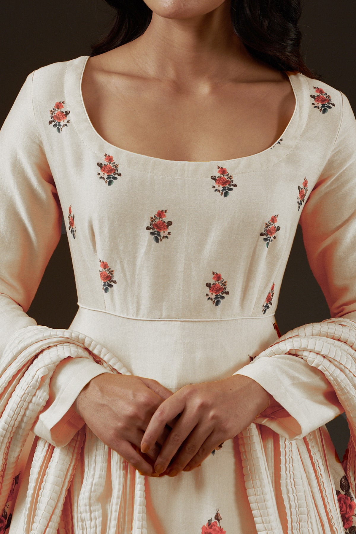 Chanderi Printed Anarkali Paired With Crinkled Chanderi Dupatta