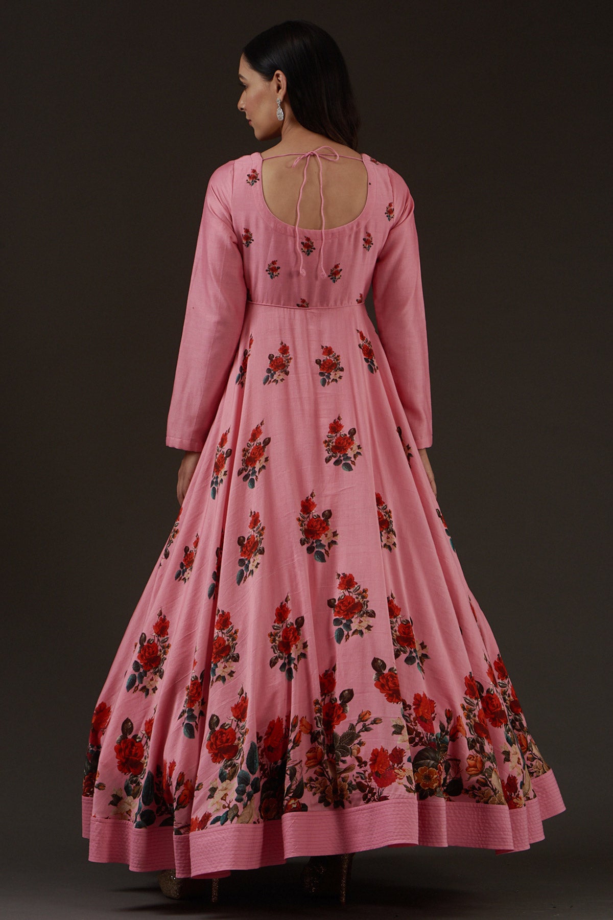 Chanderi Printed Anarkali Paired With Crinkled Chanderi Dupatta