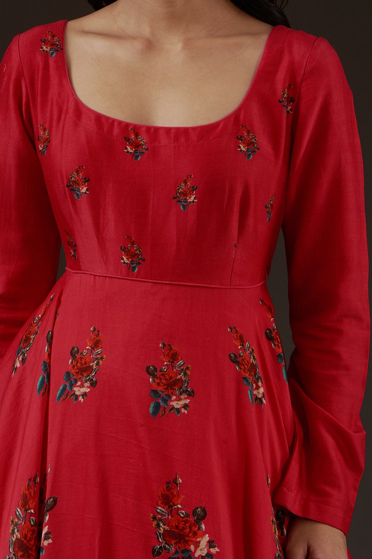 Chanderi Printed Anarkali Paired With Crinkled Chanderi Dupatta