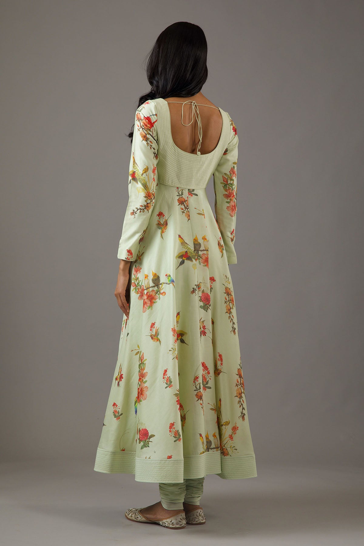 Chanderi Silk Mint Green Printed Anarkali Set